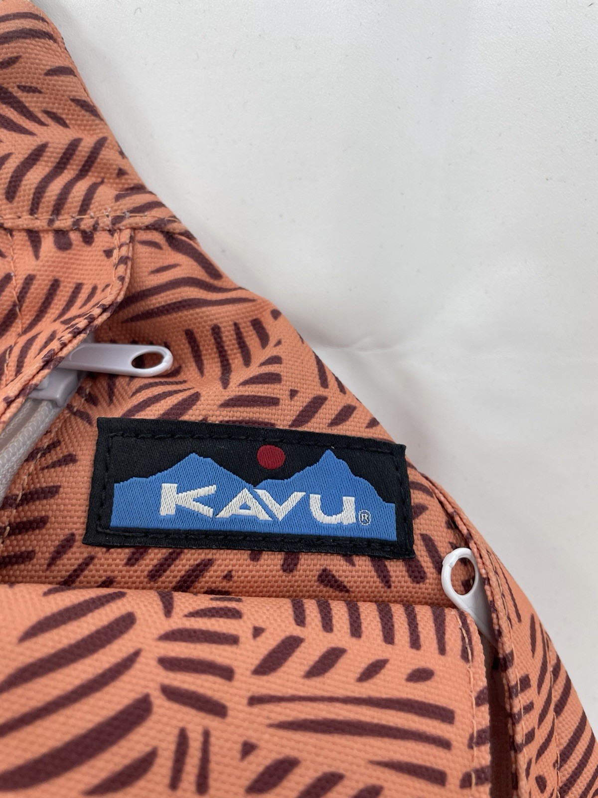 Kavu Rope Sling Bag Regular Size Crossbody Coral Orange Black Tiger Beats Print