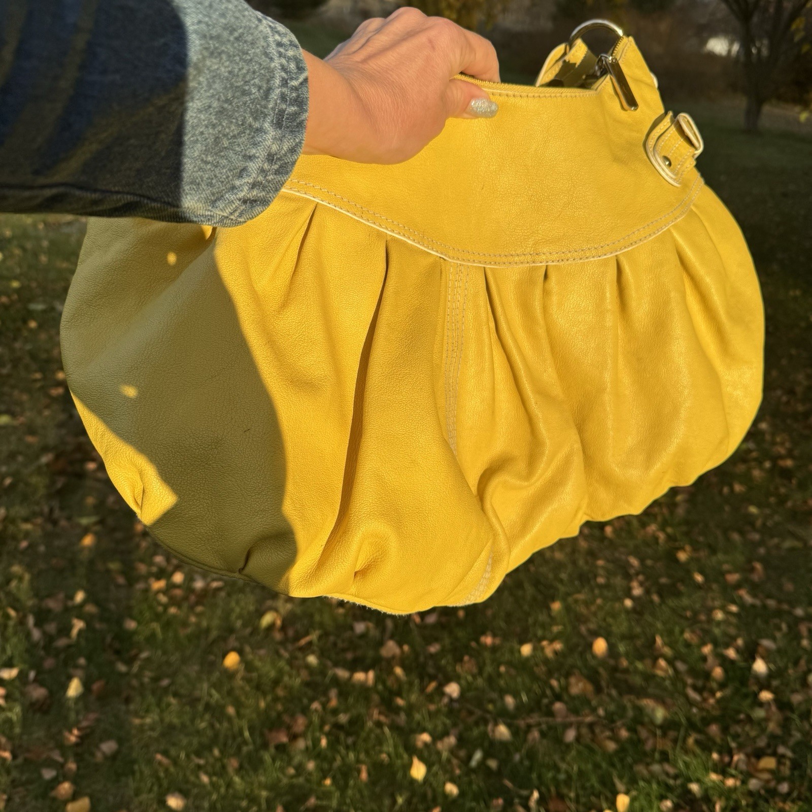 Via Spiga Large Hobo Leather Shoulder Bag Canary Yellow Single Handle