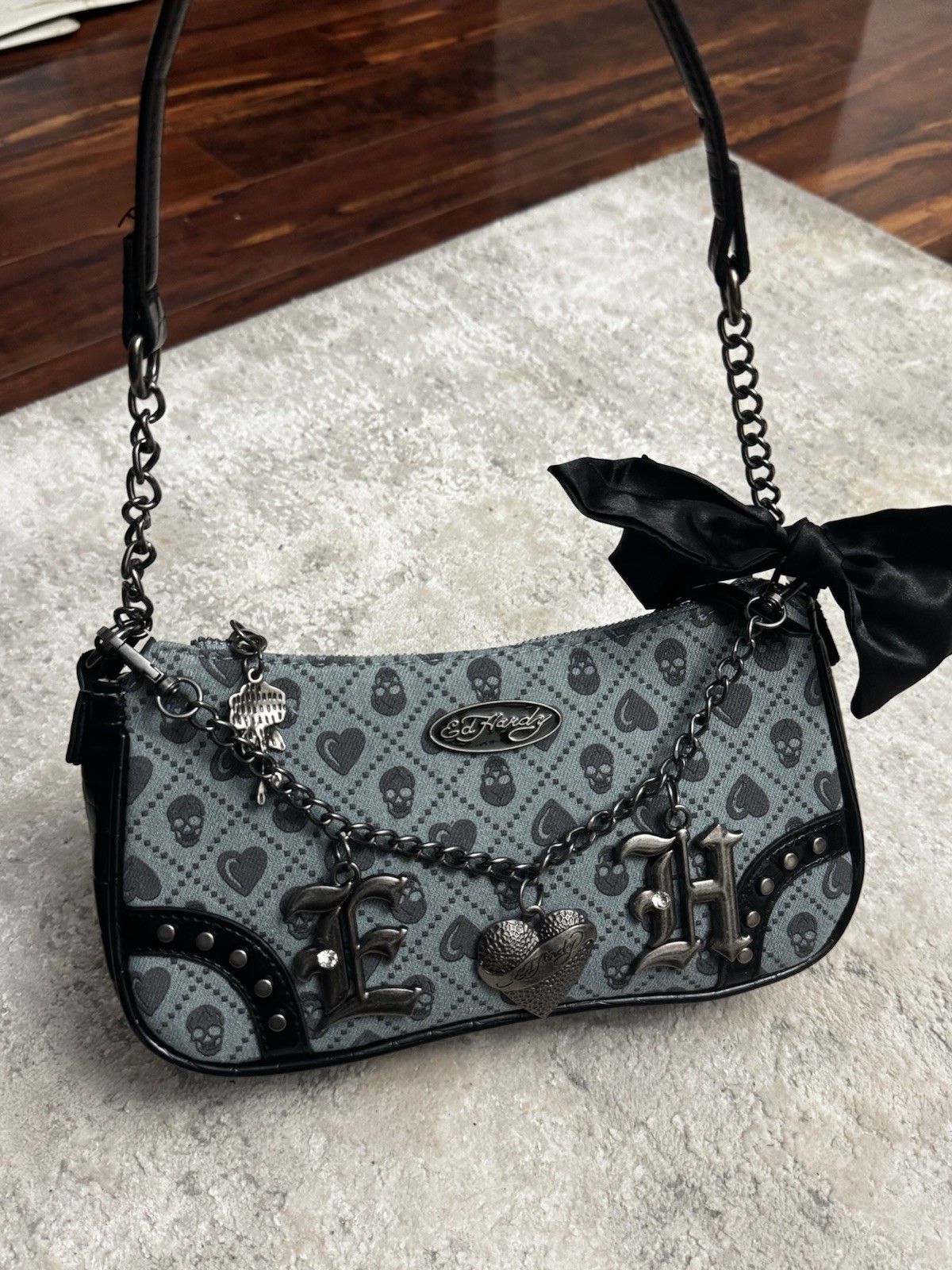 Ed Hardy Denim Skull Heart Shoulder Bag/Crossbody