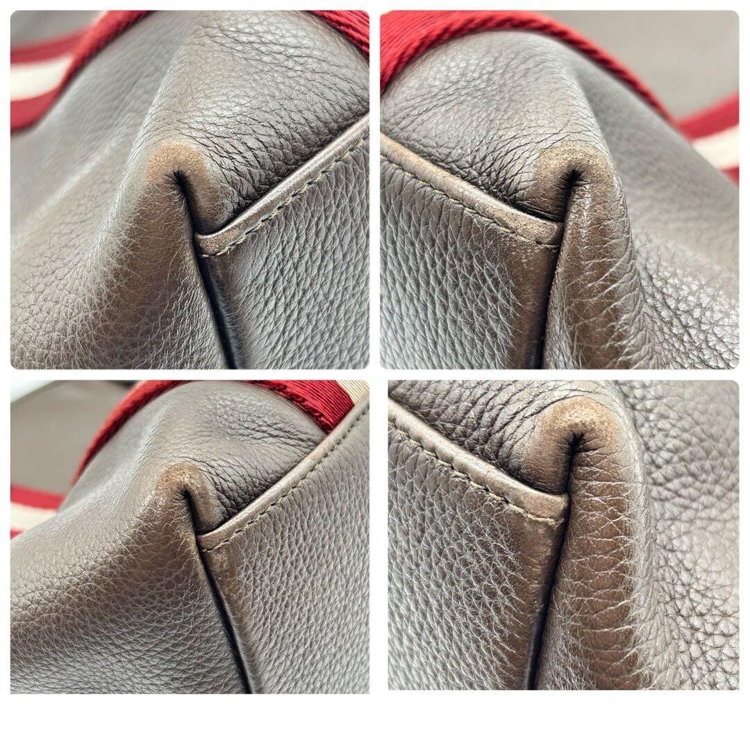 Bally Trainspotting Brown Leather Tote Bag A4 Pouch Zip Pebbled Italy 38cm