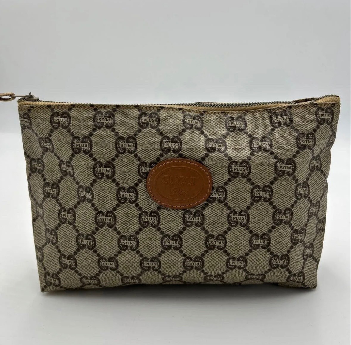 Vintage Gucci plus PVC GG Pouch beige authentic.　06