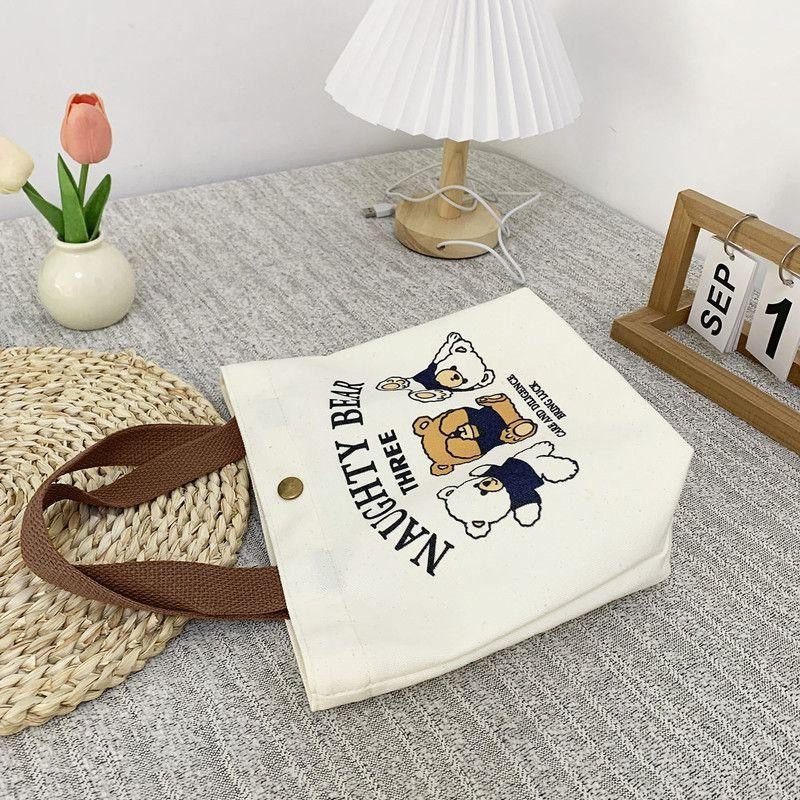Bear Shape Canvas Tote Bag Cute Mini Lunch Student School Gift Bag