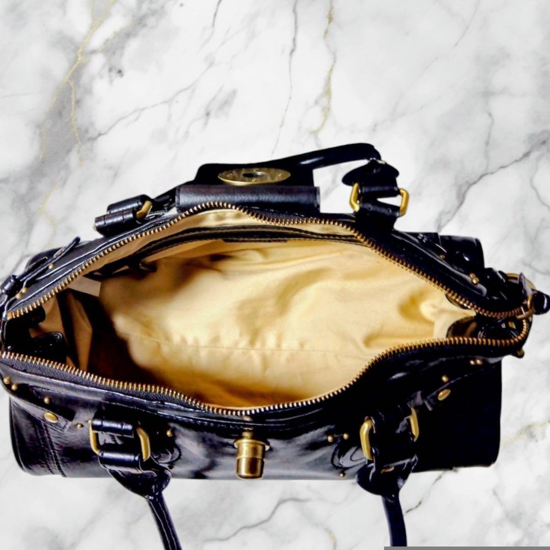 Studded Handbag Shoulder Bag Purse Leather in Black Gold Hardware USED Good Cond