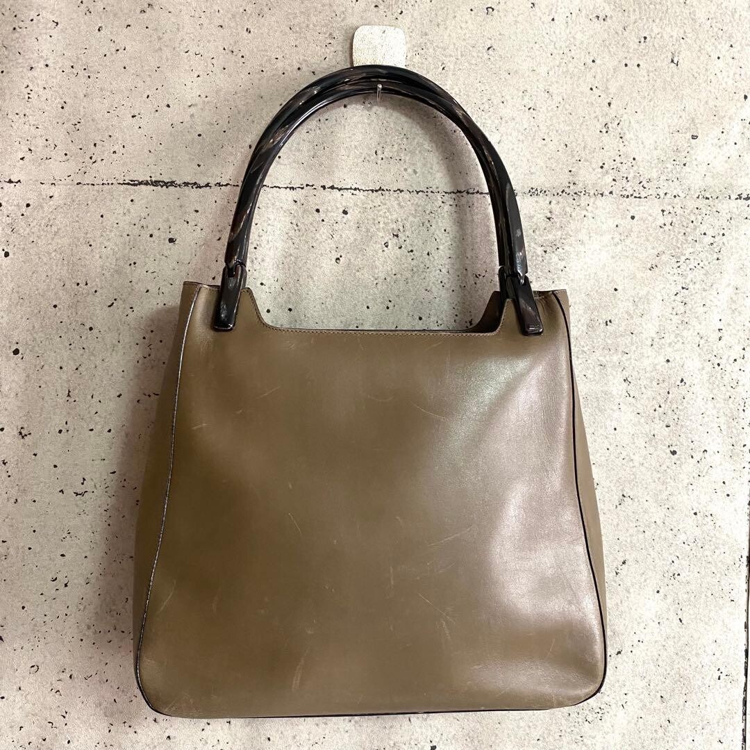 Prada Vitello Leather Handbag Tote Bag Beige Logo Italy Vintage 31.5cm 45cm