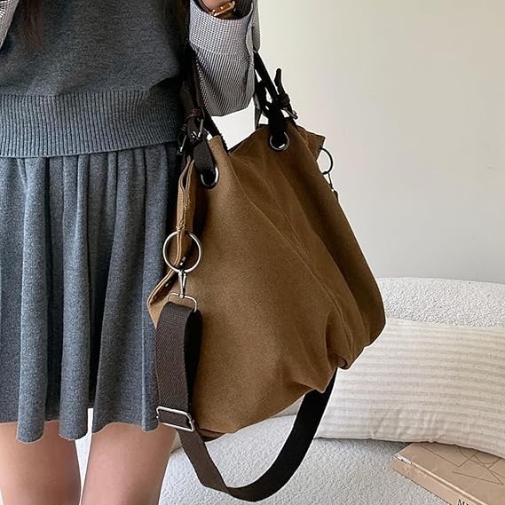 Large Retro Canvas Tote Bag,Slouchy Capacity Hobo Shoulder Bag for Unisex