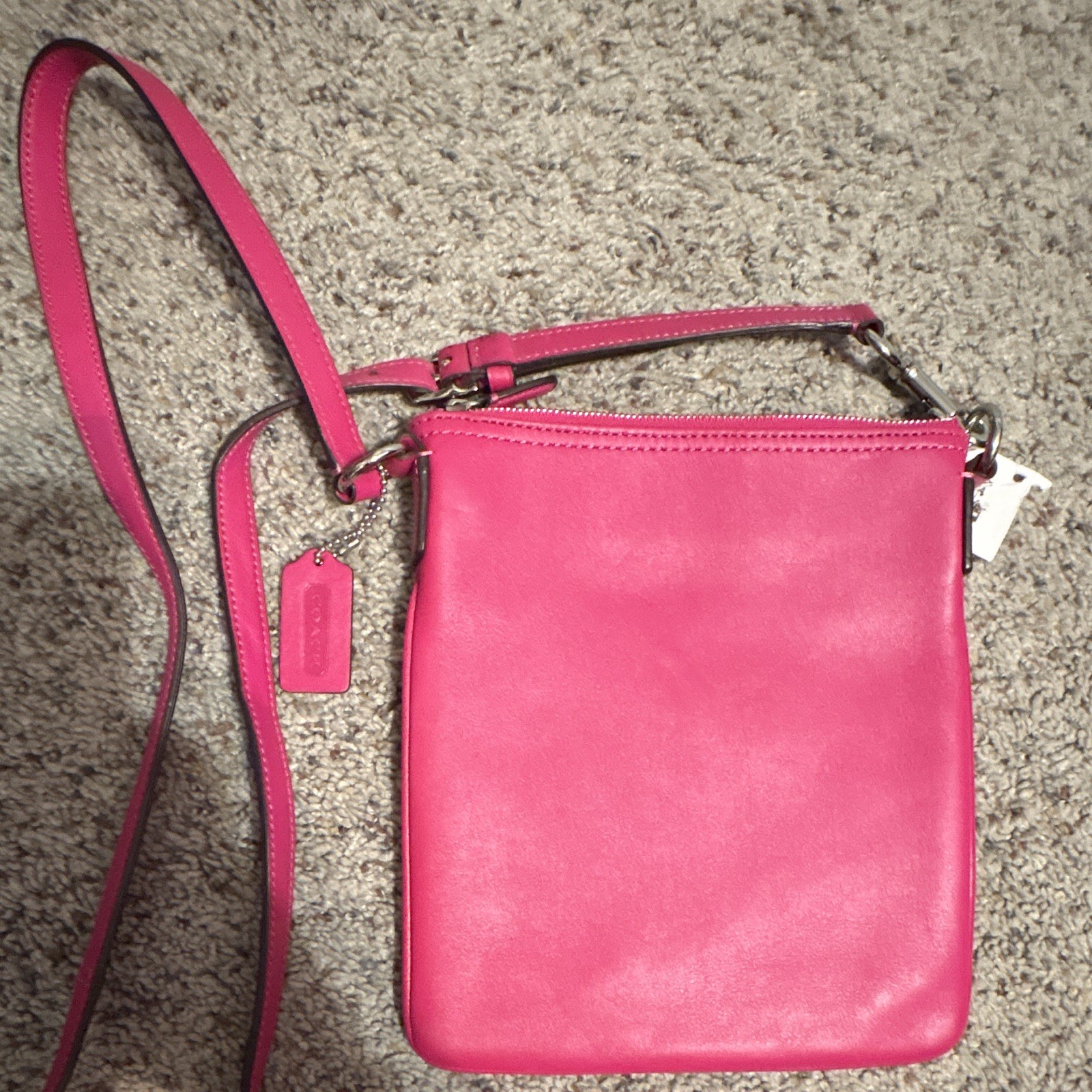 Coach Women’s Small Fuchsia Solid Crossbody Zip Bag Silver Hardware Lined