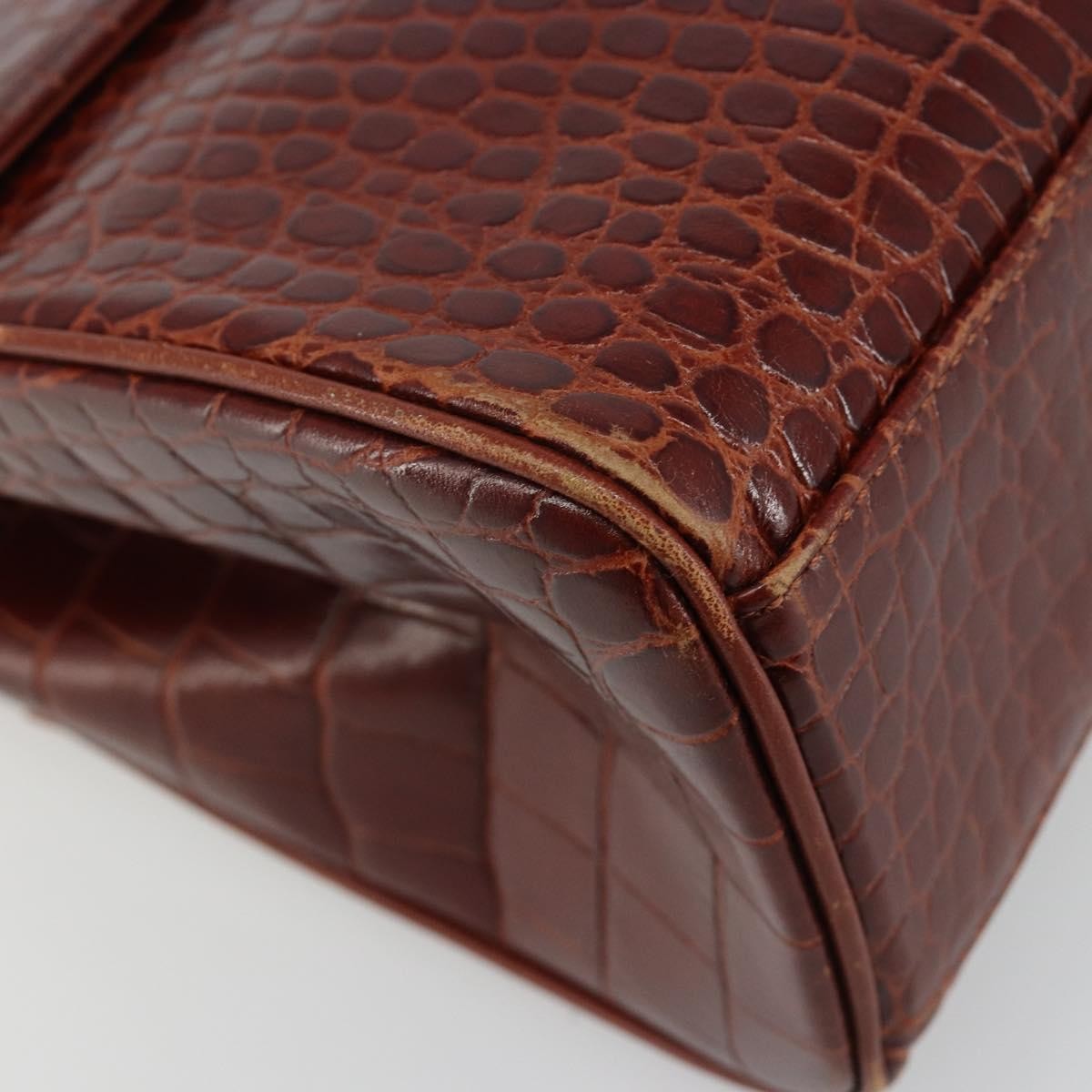 SAINT LAURENT Hand Bag Embossed leather Brown Gold Auth 185996A
