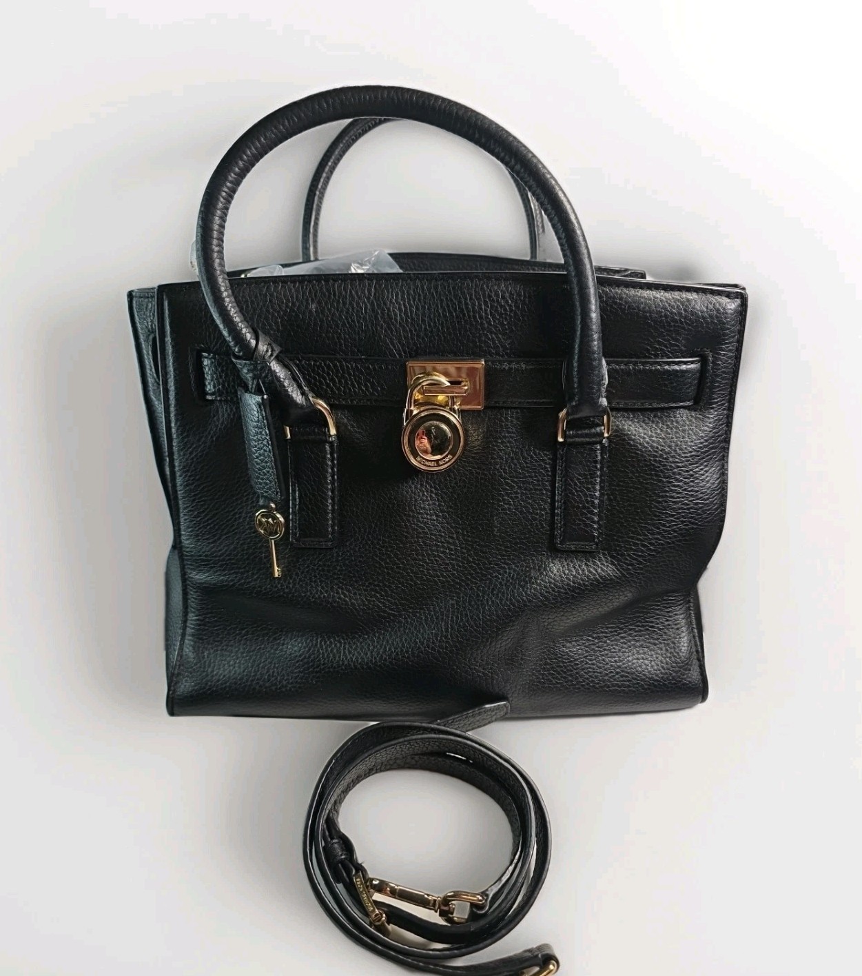 Michael Kors Black Leather Hamilton Traveler LG Satchel Tote Shoulder Bag
