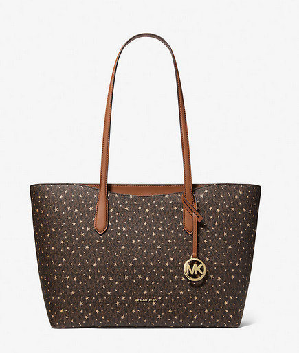 NWT Michael Kors Large Printed Signature Logo Top Zip Tote with Dust Bag Brown