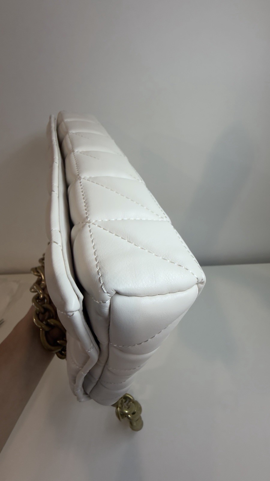 Zara Off White Quilted Chain Shoulder Bag NWT Gold Chain Large