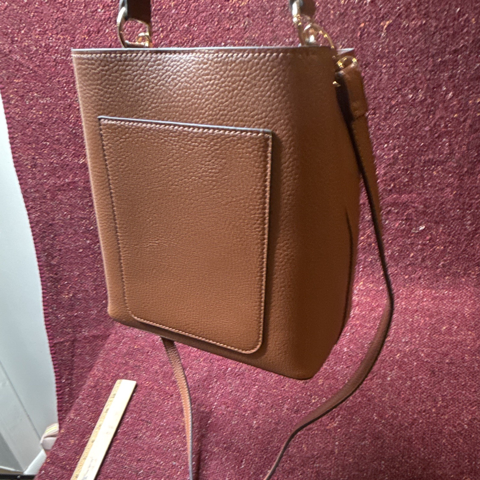 Nanette Lepore Brown Pebbled Bucket Drawstring Crossbody Gold HW