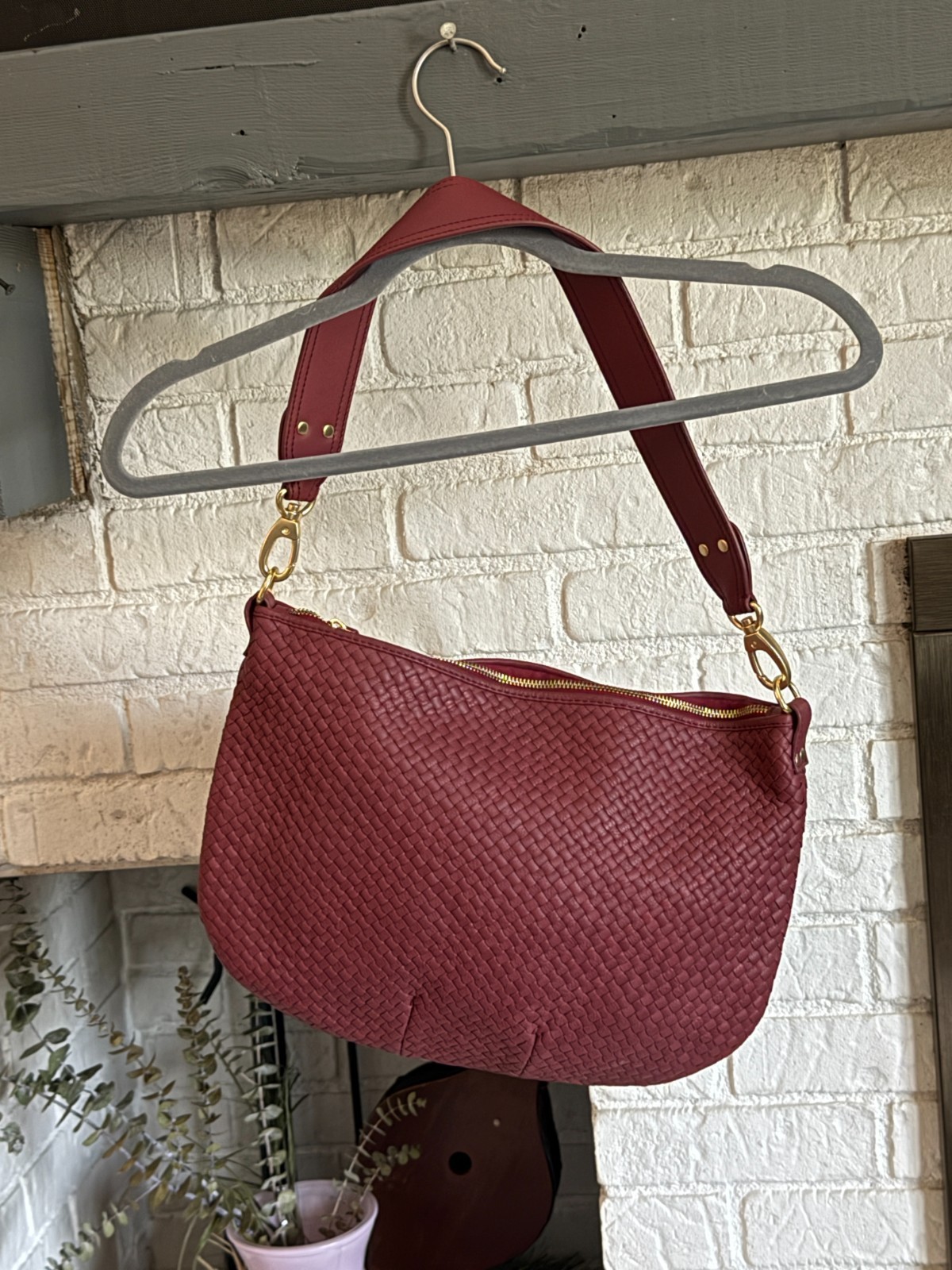 Quince Sloane Handwoven Shoulder Bag Merlot NWT Italian Leather