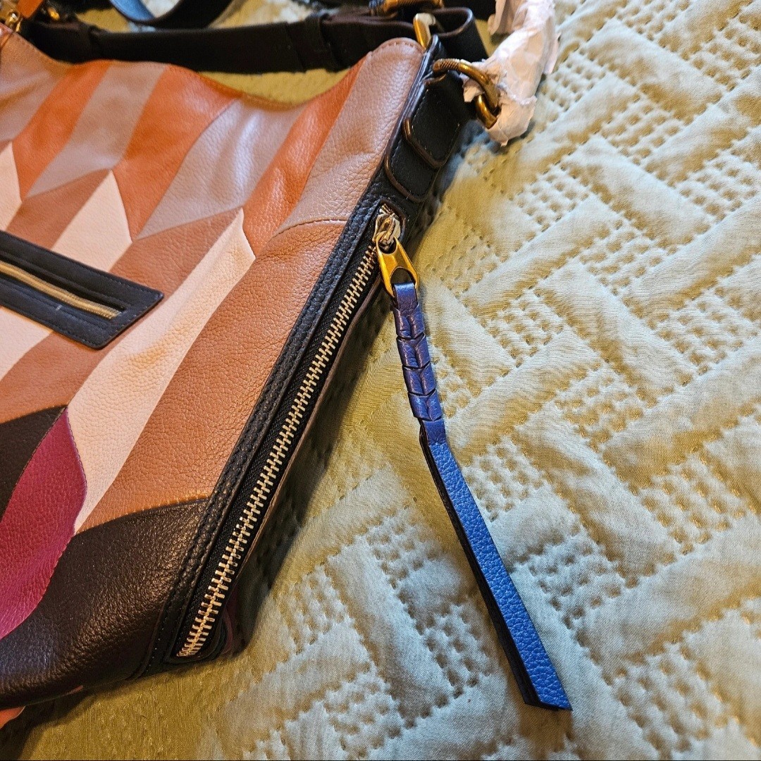 NEW orYANY Patchwork leather handbag with side zipper