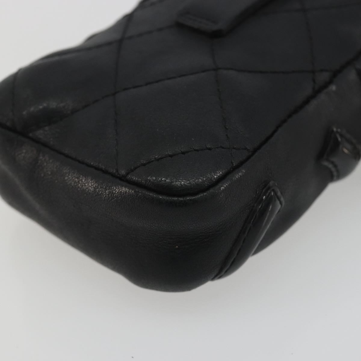 CHANEL Matelasse Cambon Line Pouch Lamb Skin Black CC Auth 186655