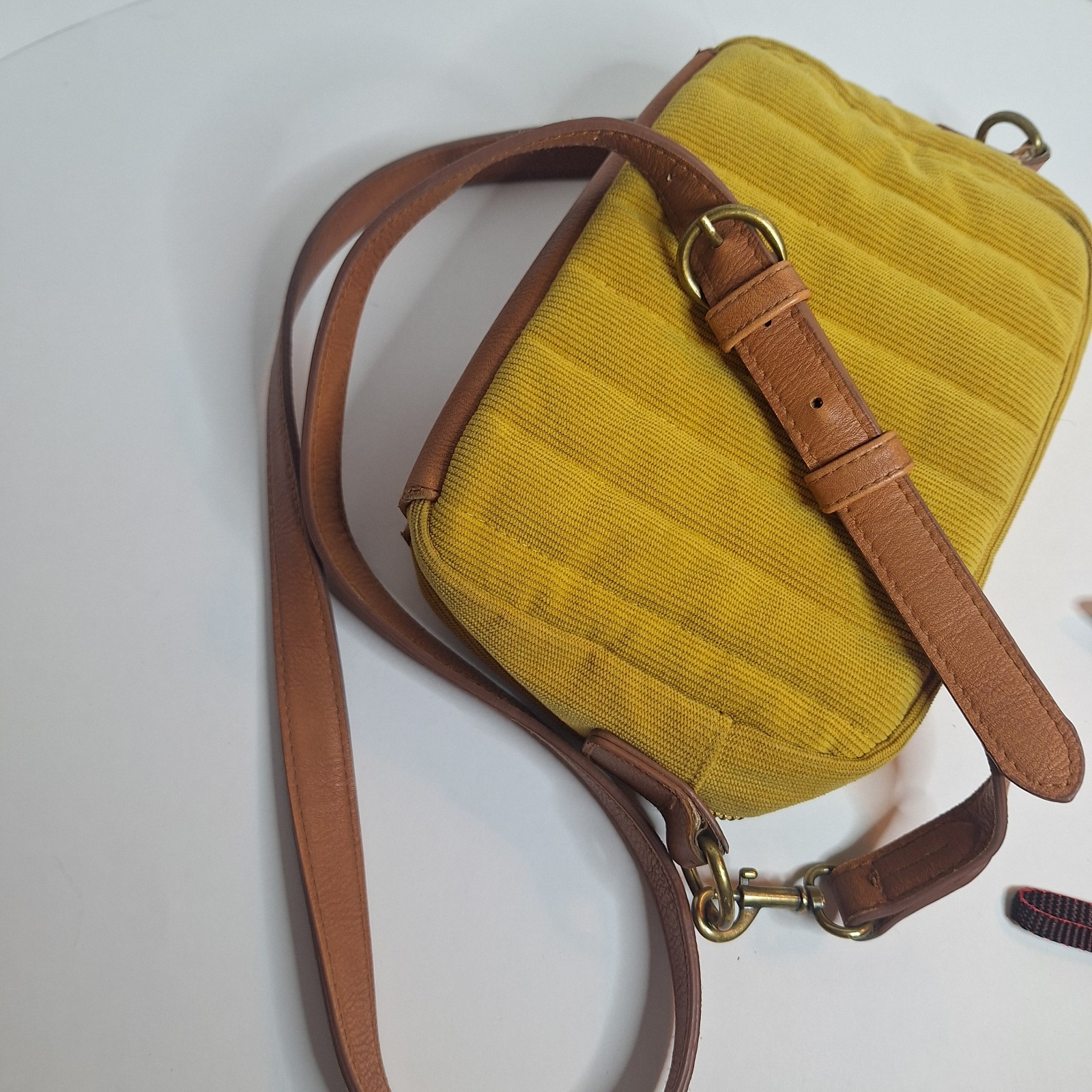 Universal Thread Corduroy Crossbody Bag Mustard Yellow Brown Faux Leather Trim