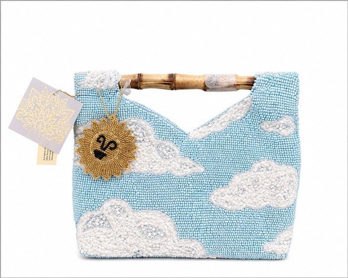 NWT Beaded Cloud ☁️ Purse Bamboo Handle Sky Blue Whimsical Shoulder Bag