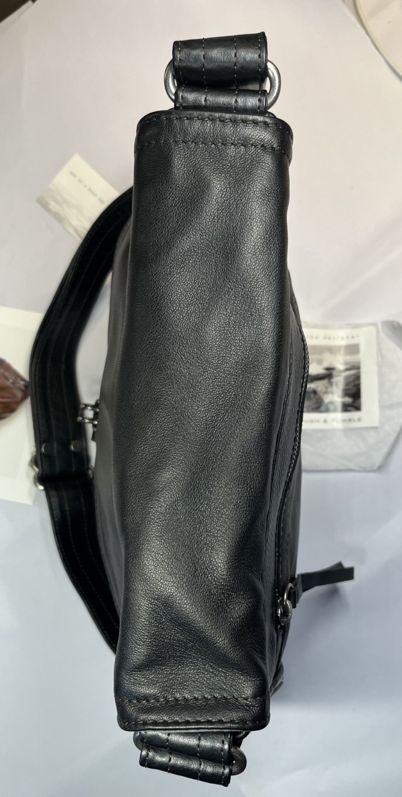 NEW Rough & Tumble 1903 Small Crossbody Bag Black Lamb Leather Gray Lining