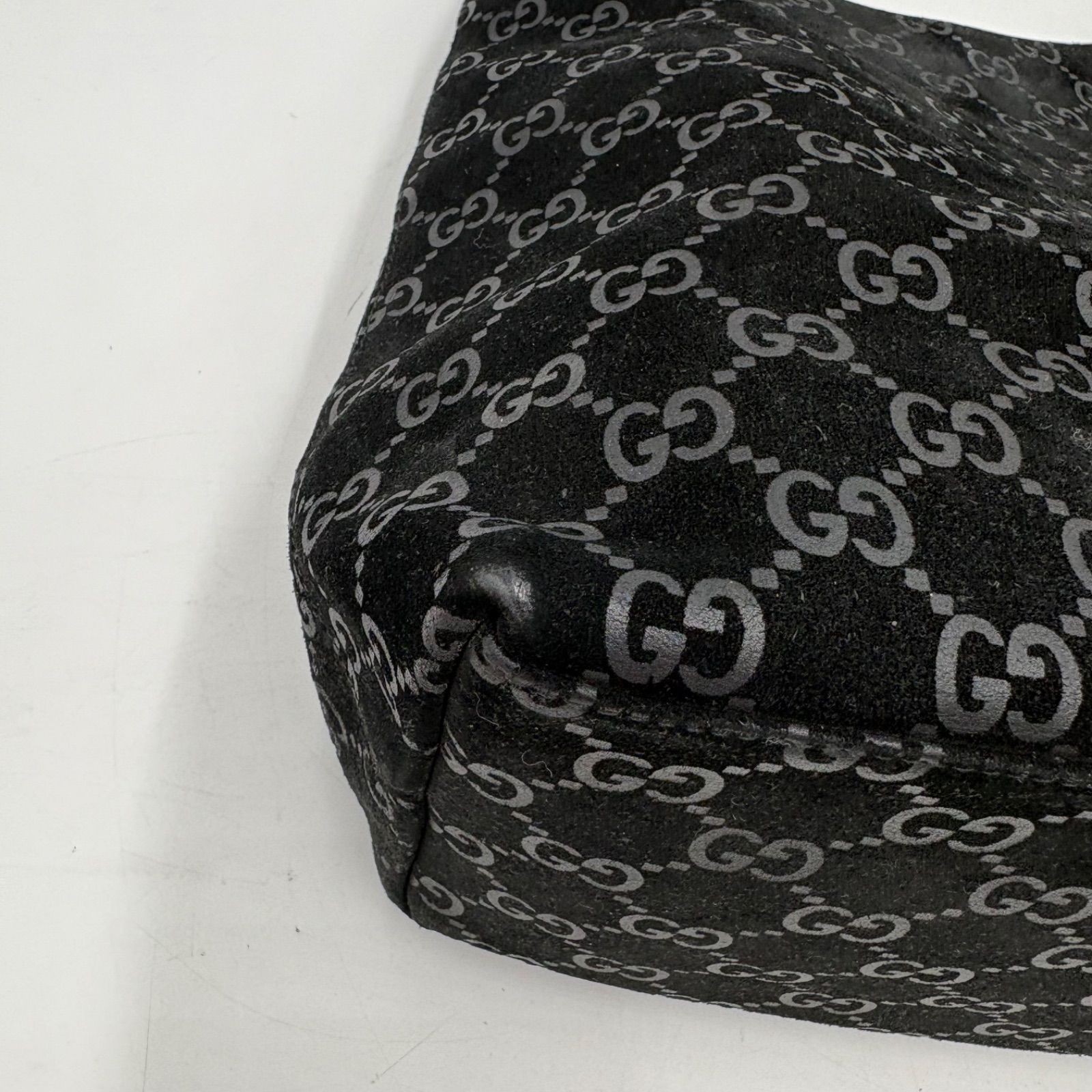 GUCCI Tom Ford Era Bamboo Suede Leather Shoulder Bag Black GG Logo Authentic