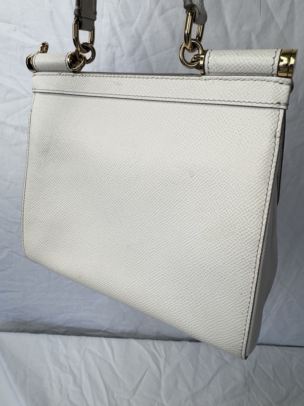 Dolce & Gabbana Sicily White Top-Handle Leather Bag with Shoulder Strap