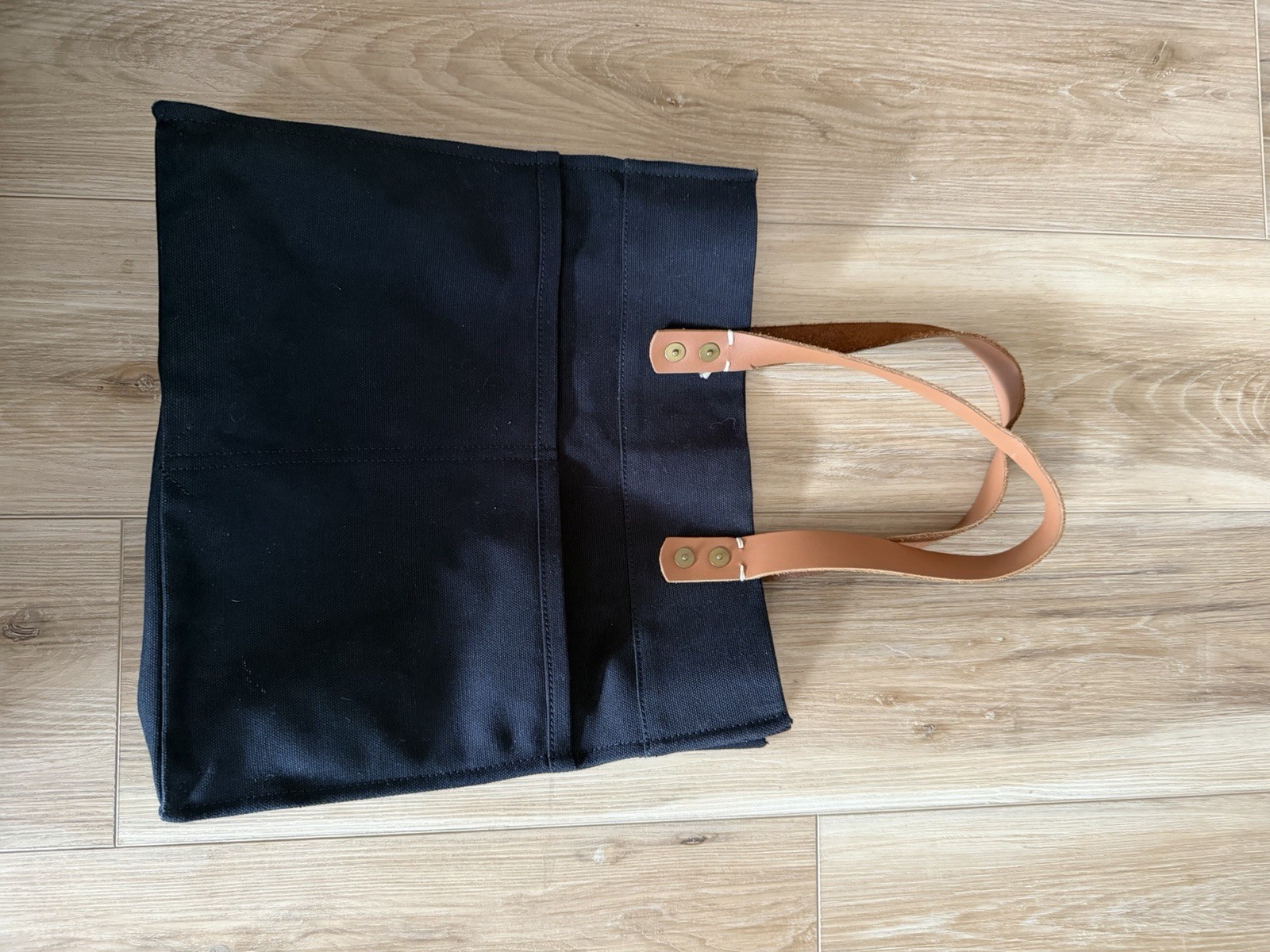 FEED Children Of The World Black Tote Bag Brown Leather Handles 13in HELP
