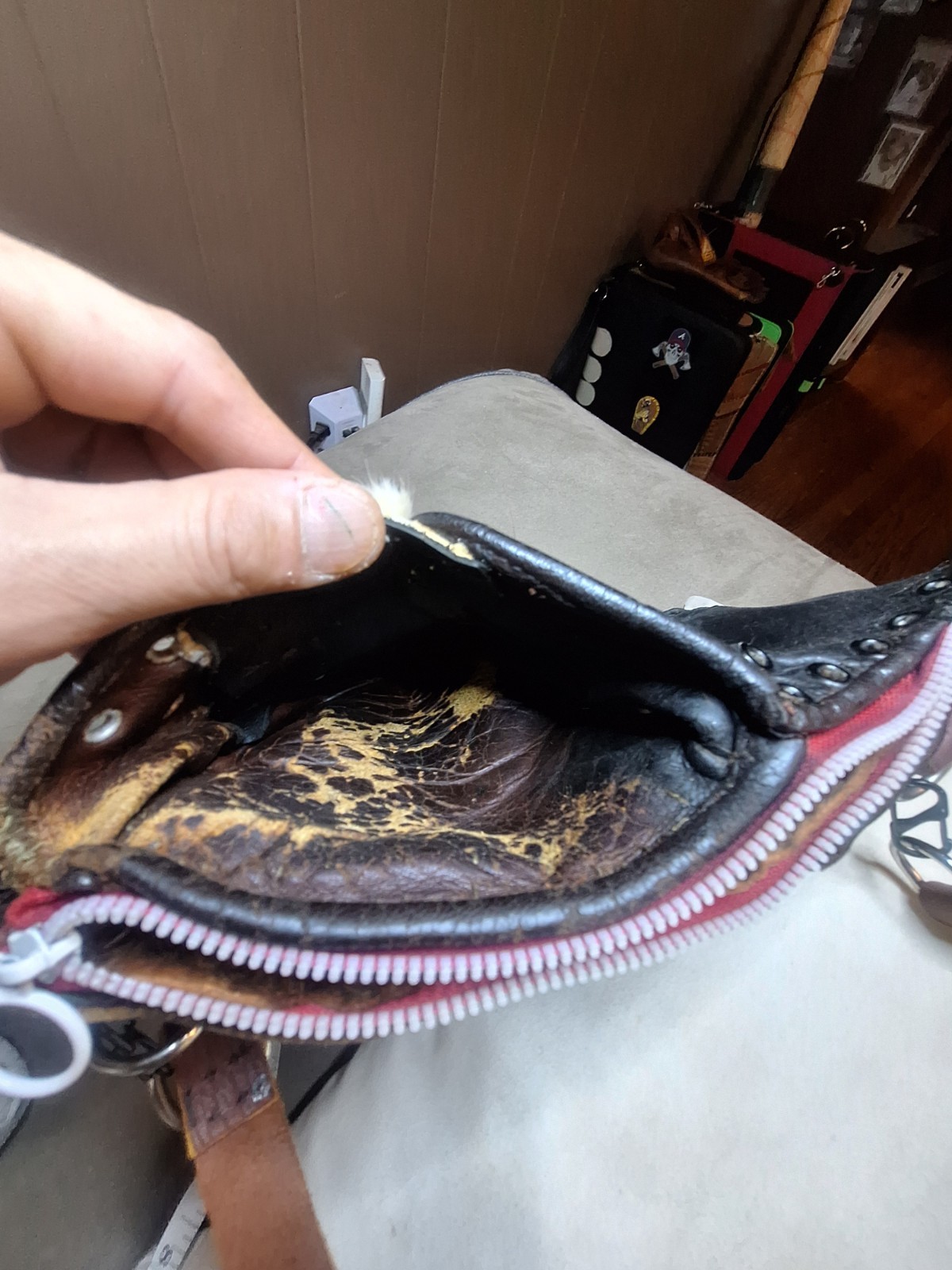 Custom Upcycled Vtg FB Baseball Mitt Shoulder Crossbody Hip/Sporran Real Fur Bag