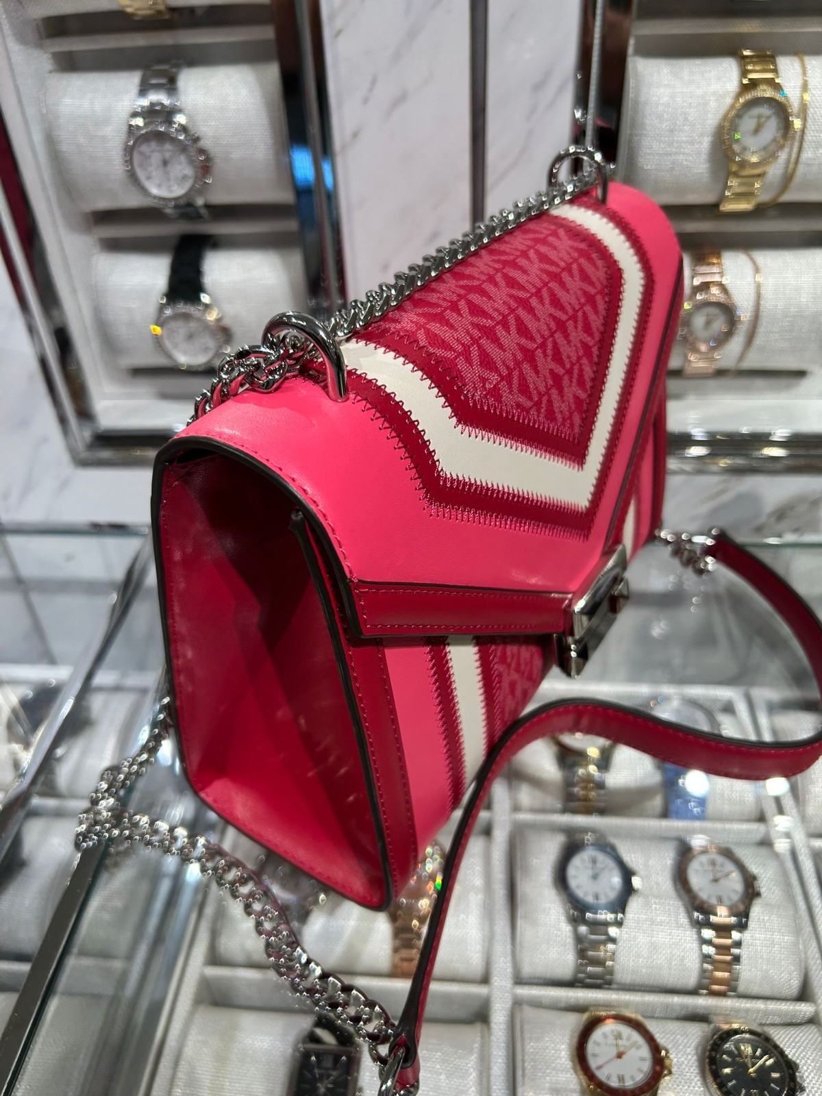Michael Kors Whitney Medium Color-Block Logo Shoulder Bag Dark Raspberry Multi