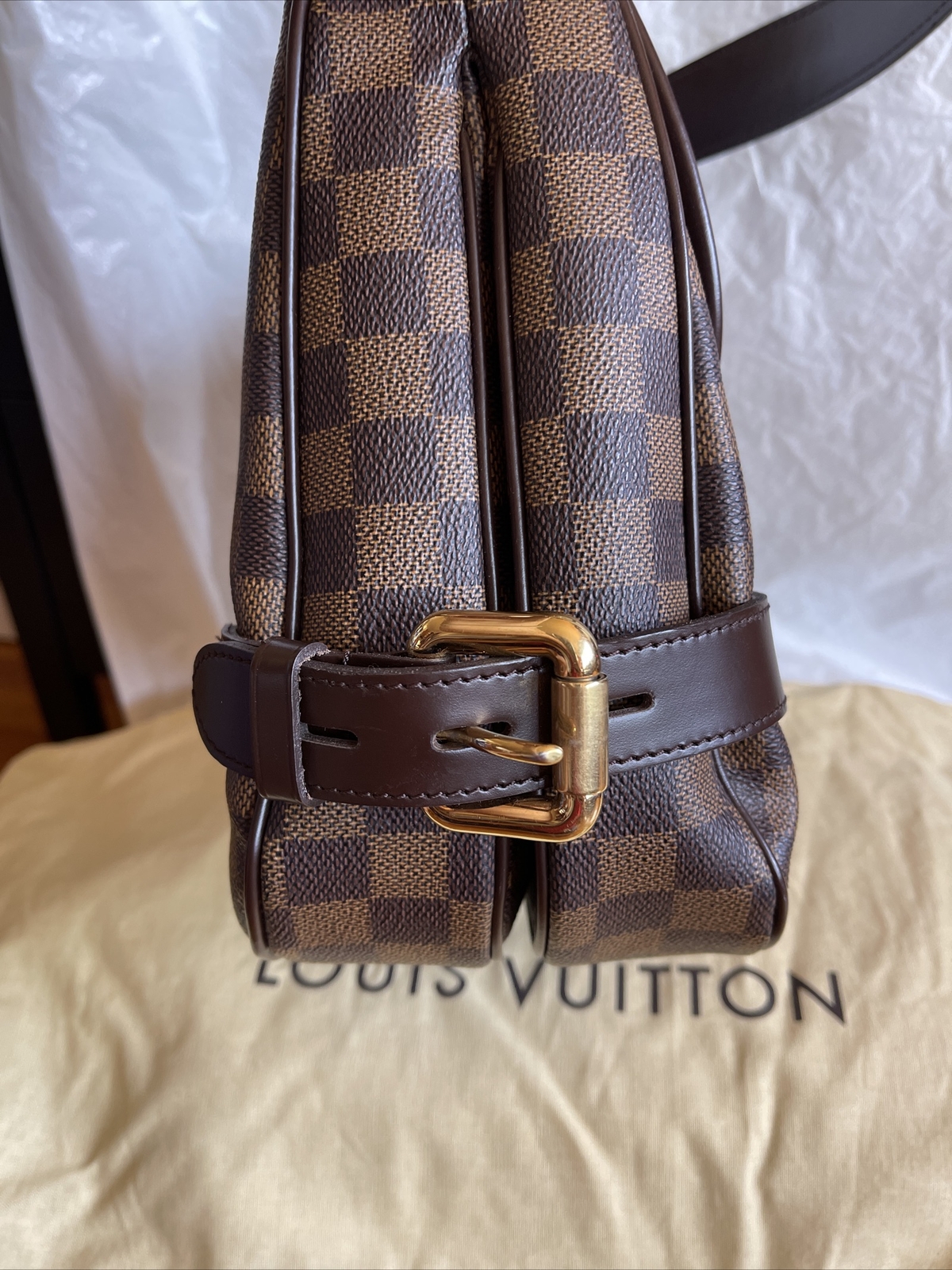 AUTHENTIC LOUIS VUITTON HIGHBURY DAMIER EBENE LEATHER HOBO SHOULDER BAG HANDBAG