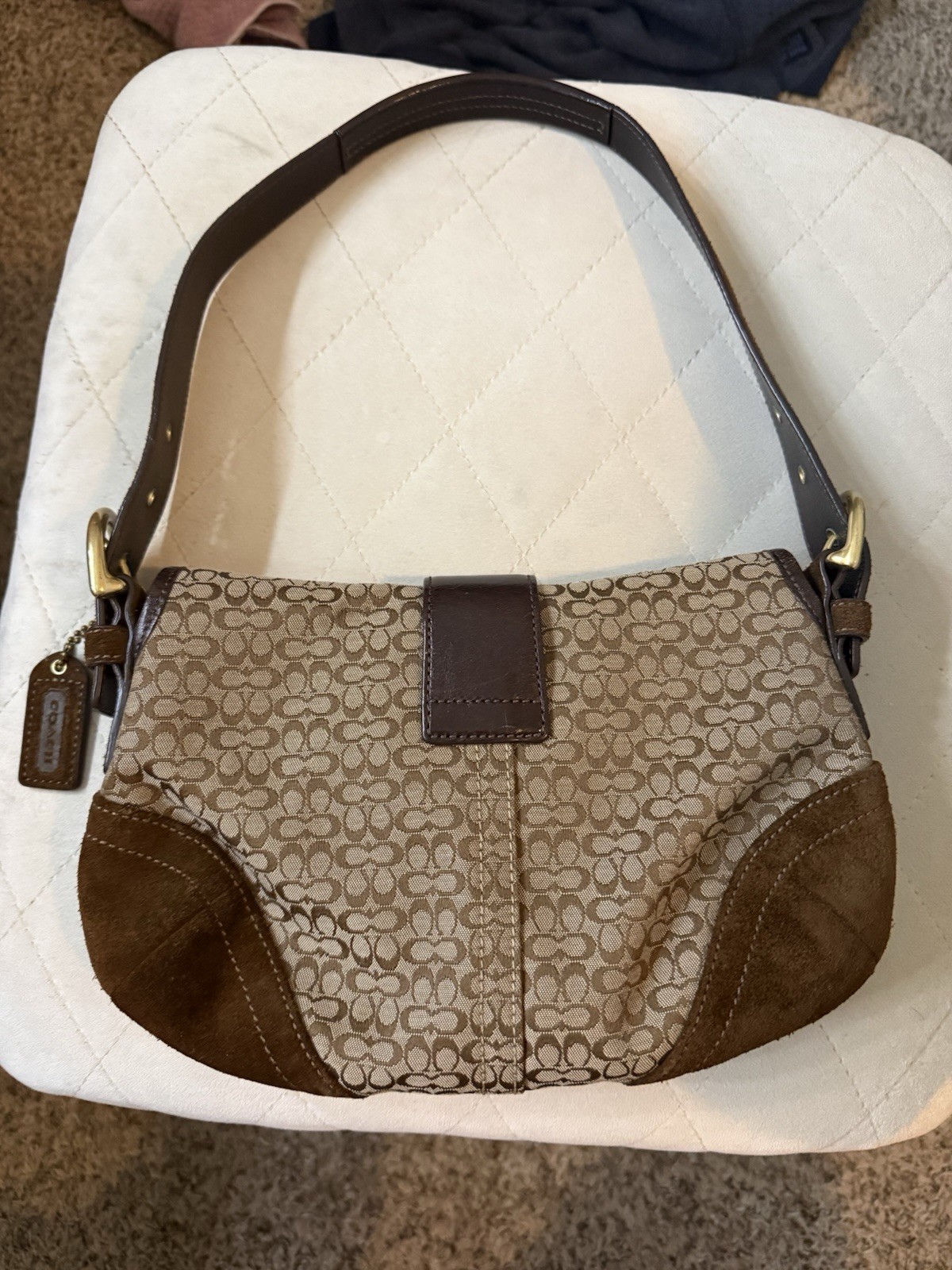 Coach 6818 SMALL Vintage Soho Brown Suede & Signature C Canvas Shoulder Bag Y2K