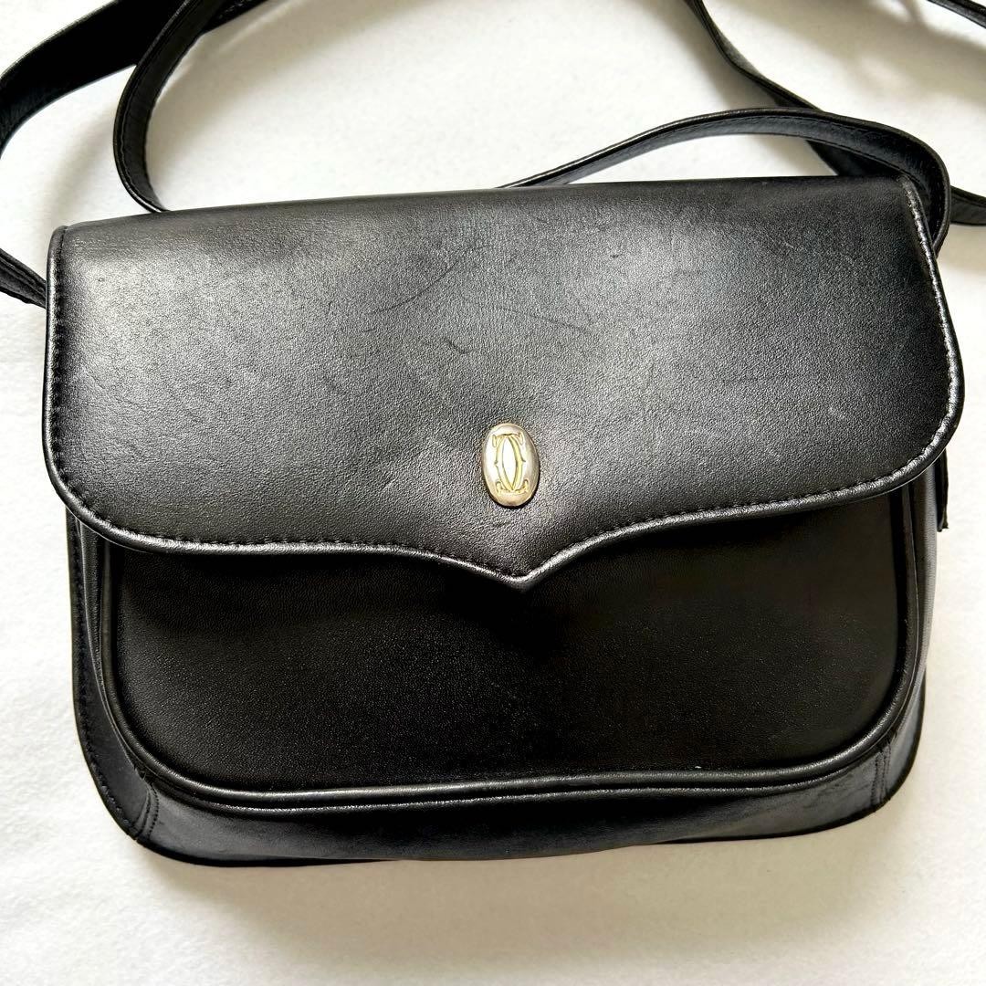 Cartier Must de Cartier Black Leather Small Shoulder Bag Vintage Mini Authentic