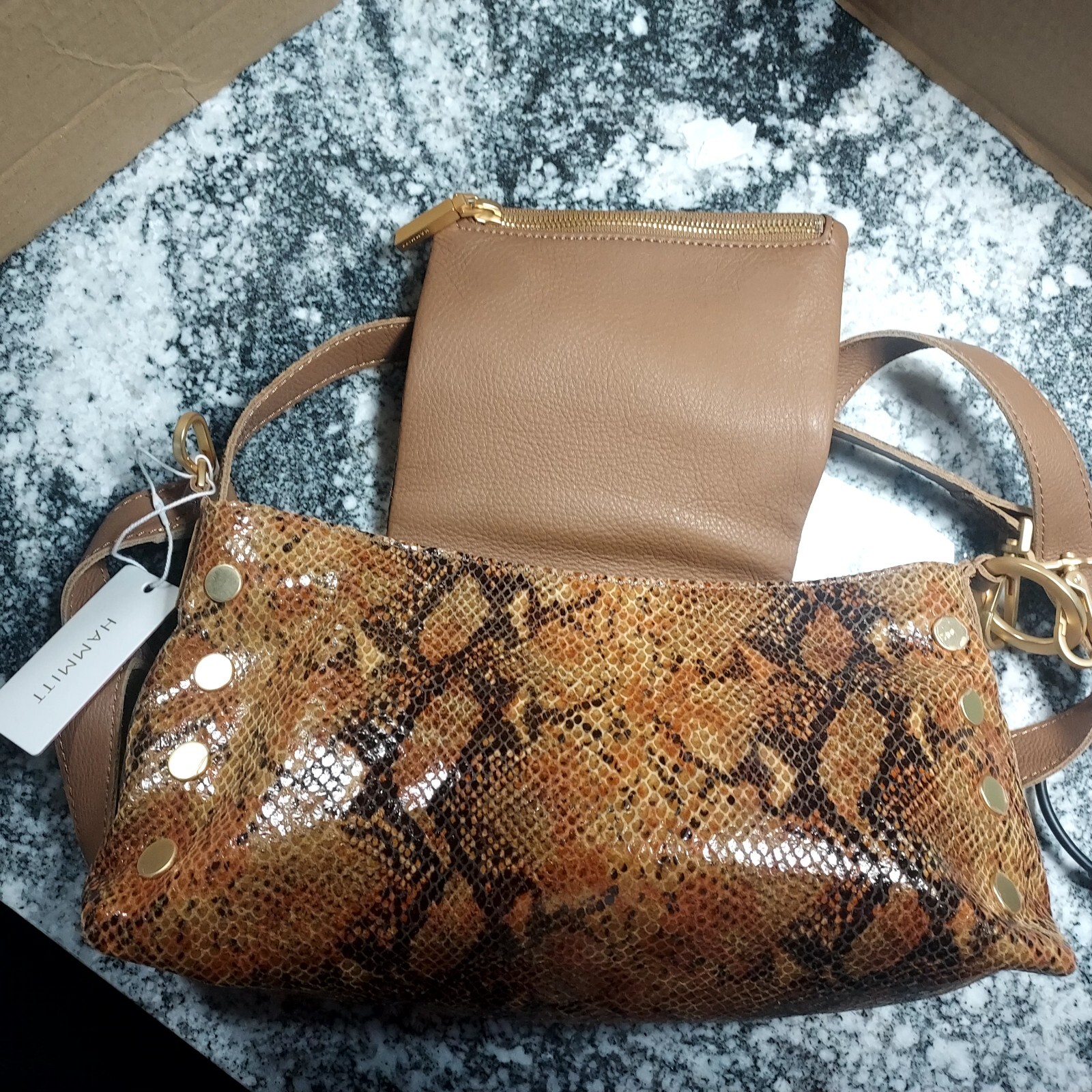 Hammitt VIP Satchel Studded Brushed Gold Leather Centerpiece Shoulder Bag