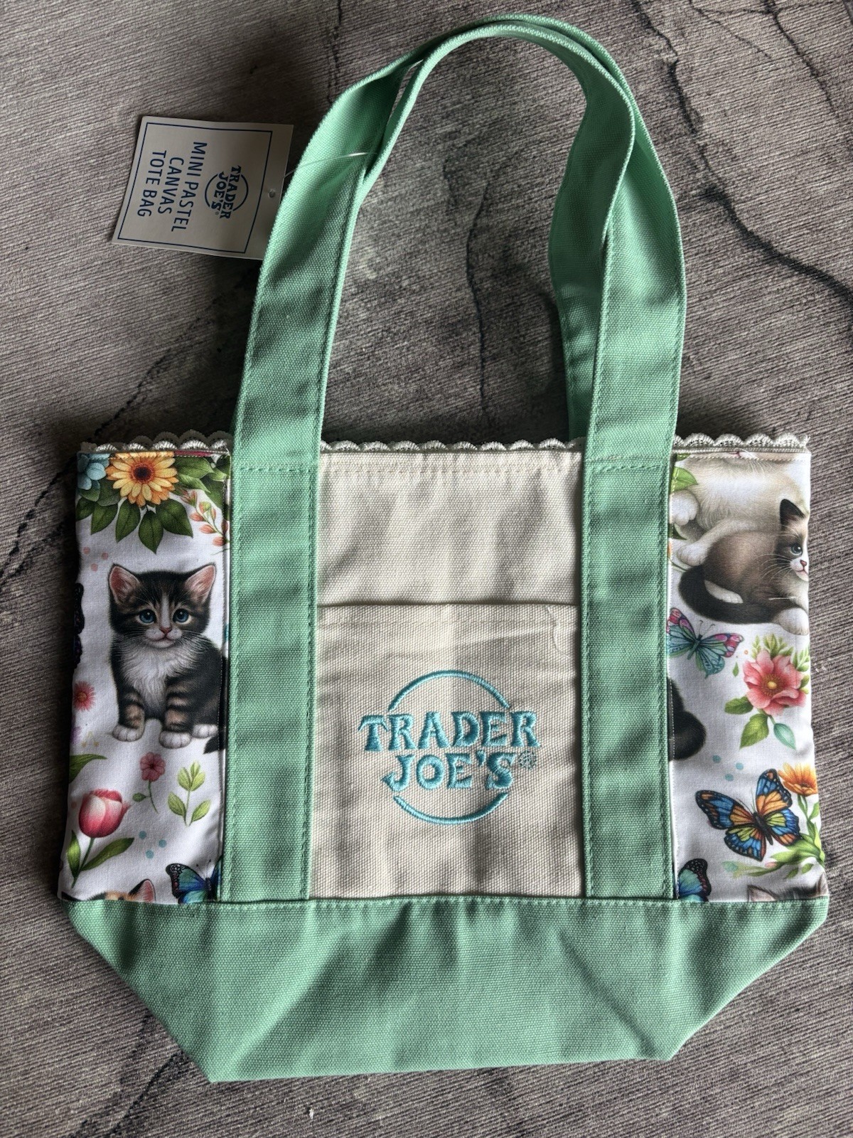 Customized Trader Joe’s Mini Canvas Tote Bag – Kittens – NWT