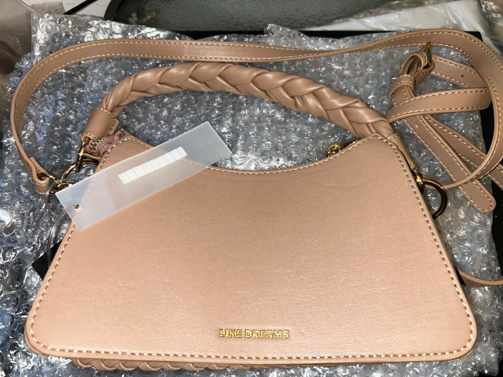 LIKE DREAMS Jora Braided Small Crossbody Bag Taupe Gold