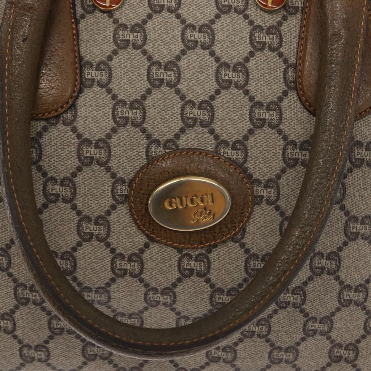 GUCCI GG Plus Supreme Hand Bag PVC Beige Gold Auth bs32428