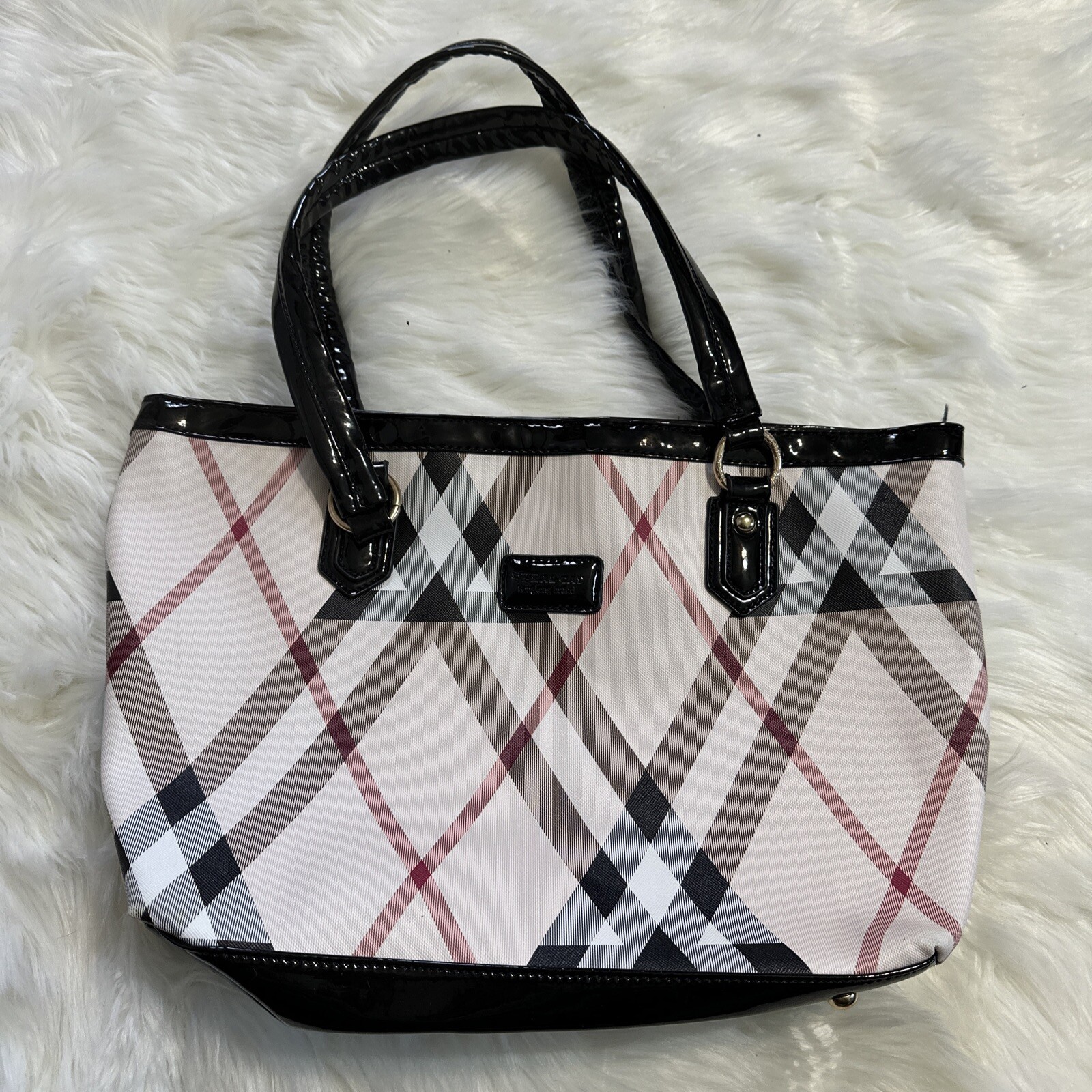 Feral Cat Purse Black Multicolor Pattern Straps Plaid Shoulder Bag