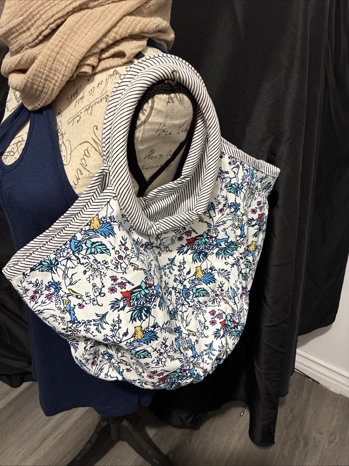 ROLLER RABBIT Printed Canvas Tote Bag Cotton Floral