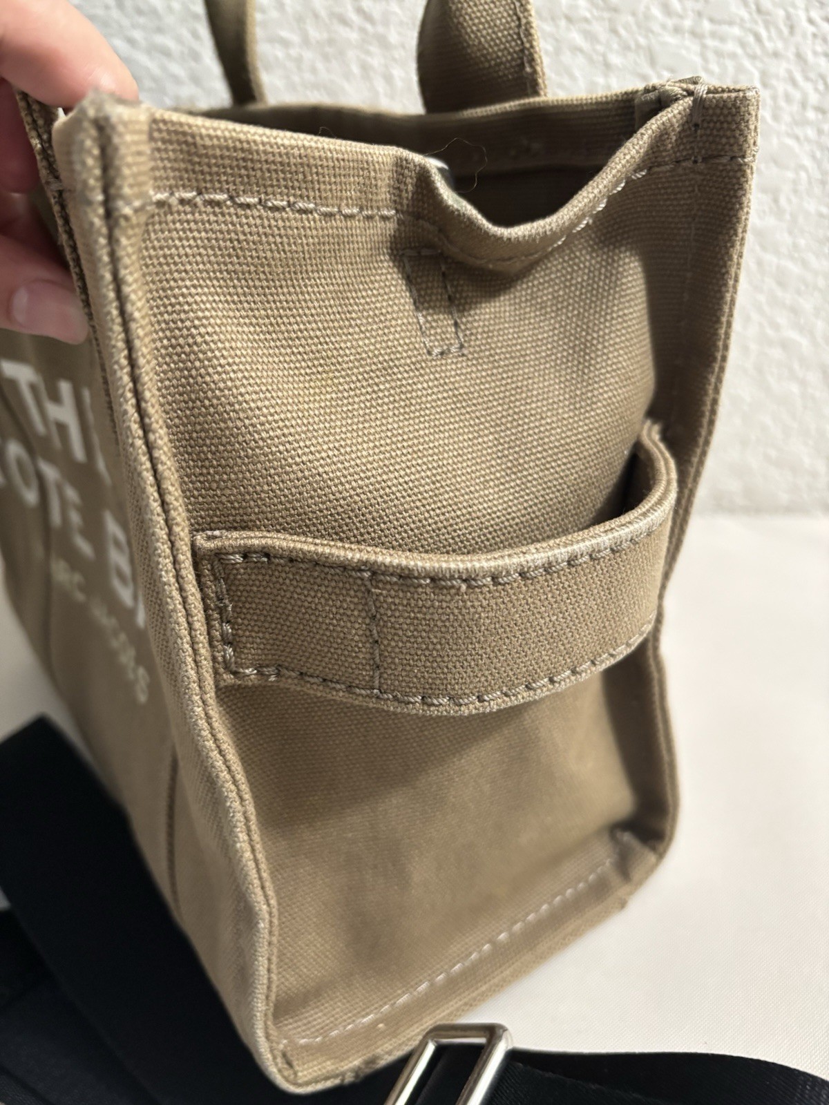 Marc Jacobs The Tote Bag Small Beige Zip Satchel Top Handle Detachable Strap