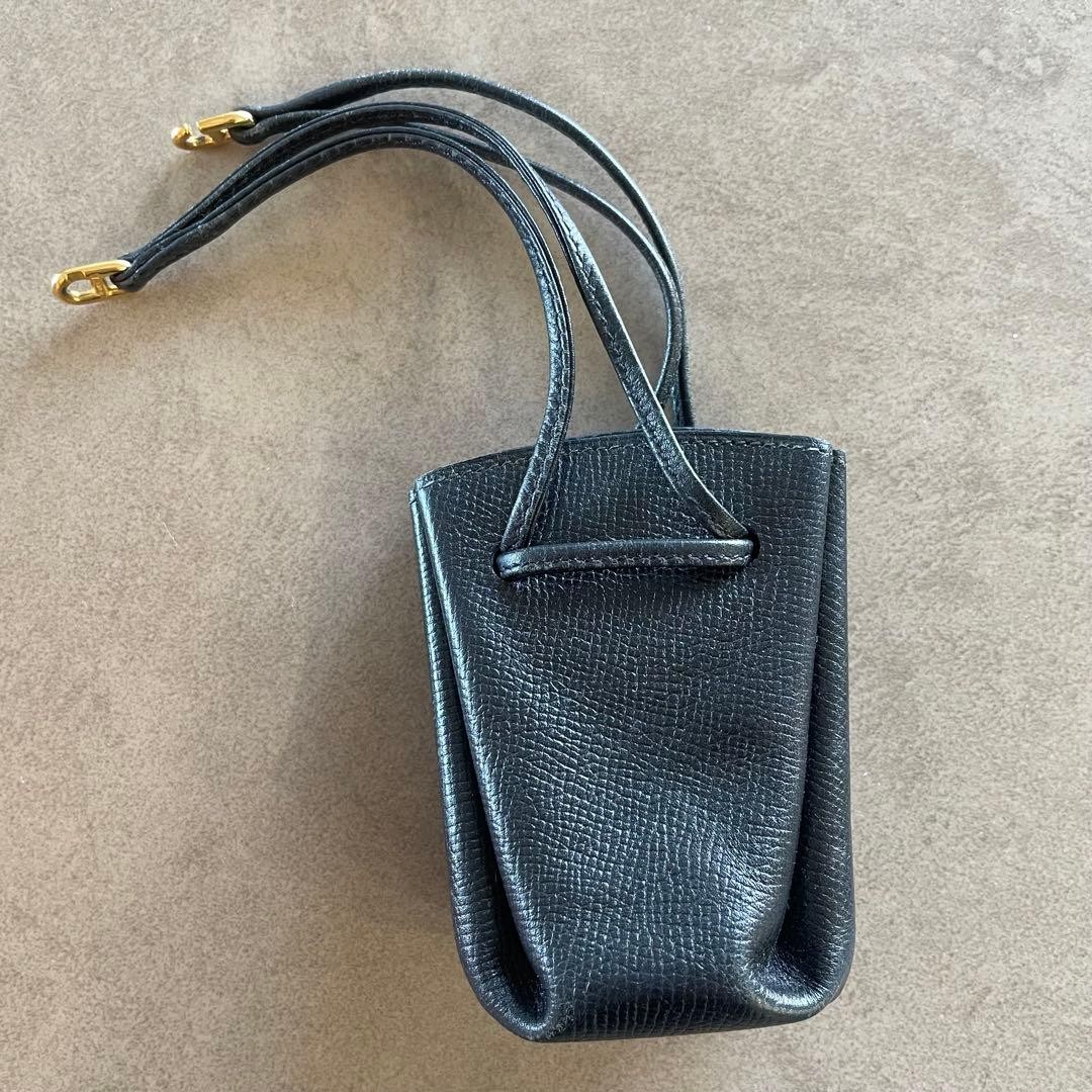 Hermes Vespa Black Leather Lightweight Drawstring Pouch Size 2.7in×3.5in×1.7in