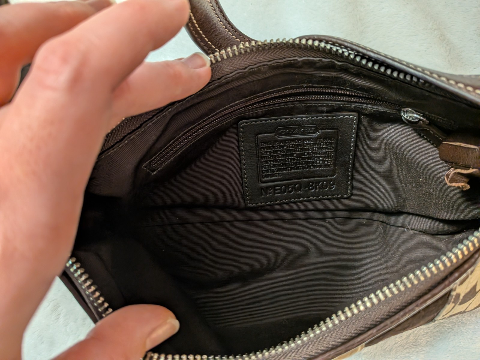 Vintage Coach Signature Stripe bag In Khaki/Mahogany.