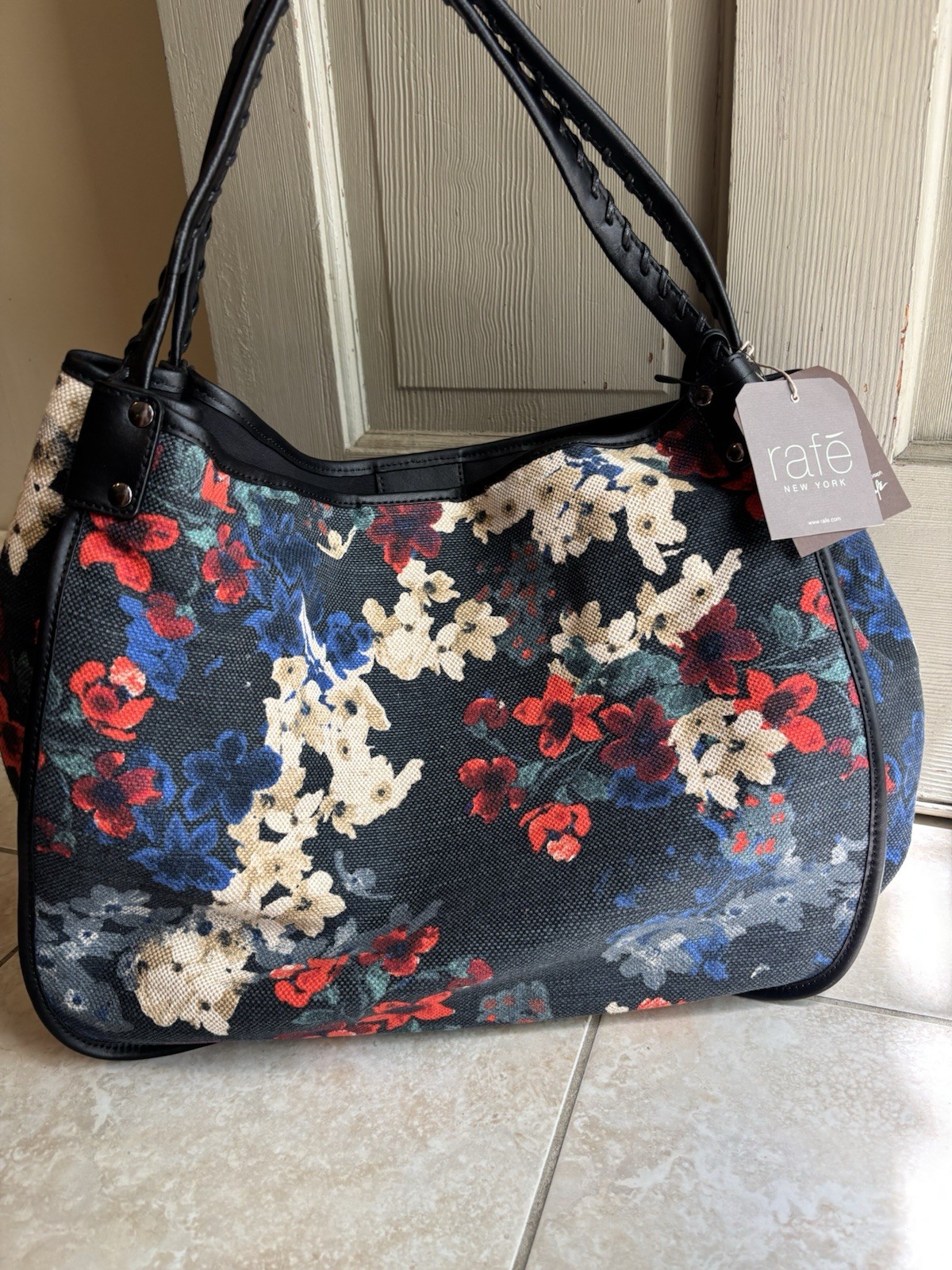 Rafe New York Anthropologie Tote, VIVIENNE Floral Large Black Purse NWT