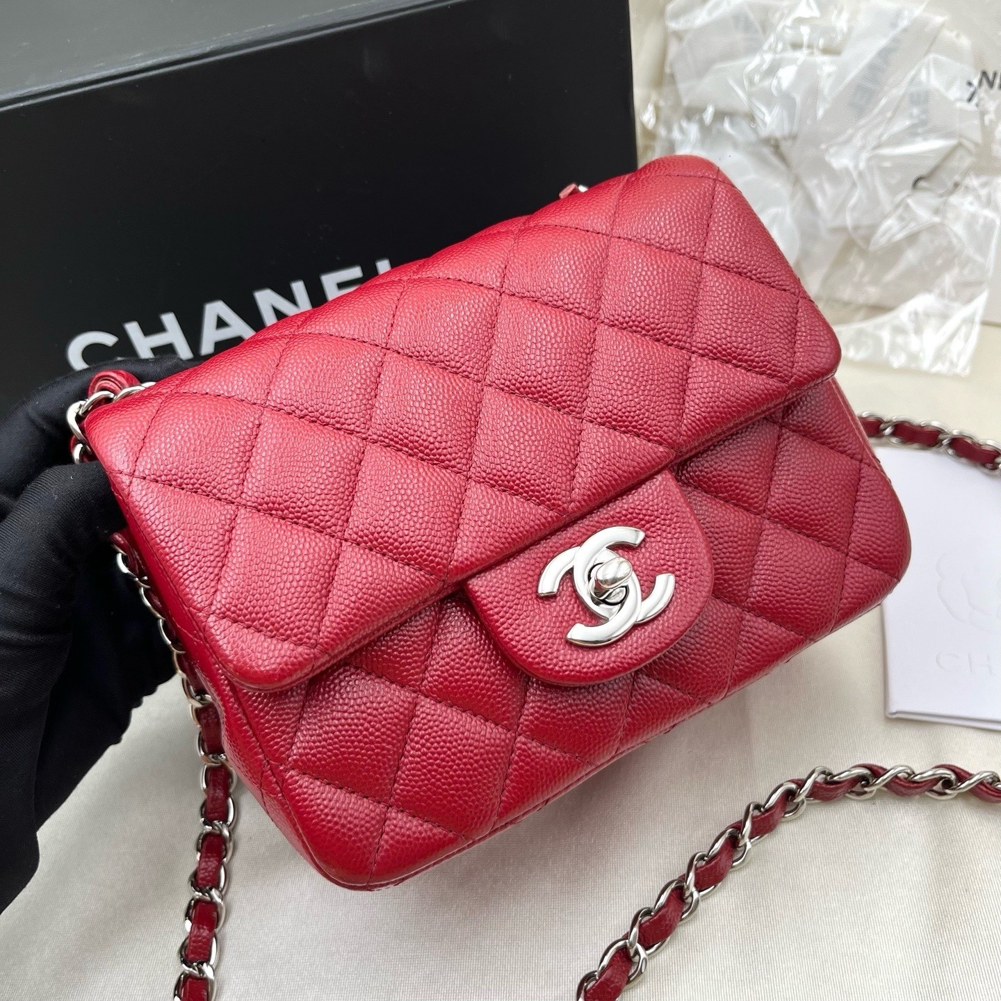 Chanel Classic Flap Women Shoulder Crossbody Bag, Red Caviar Leather