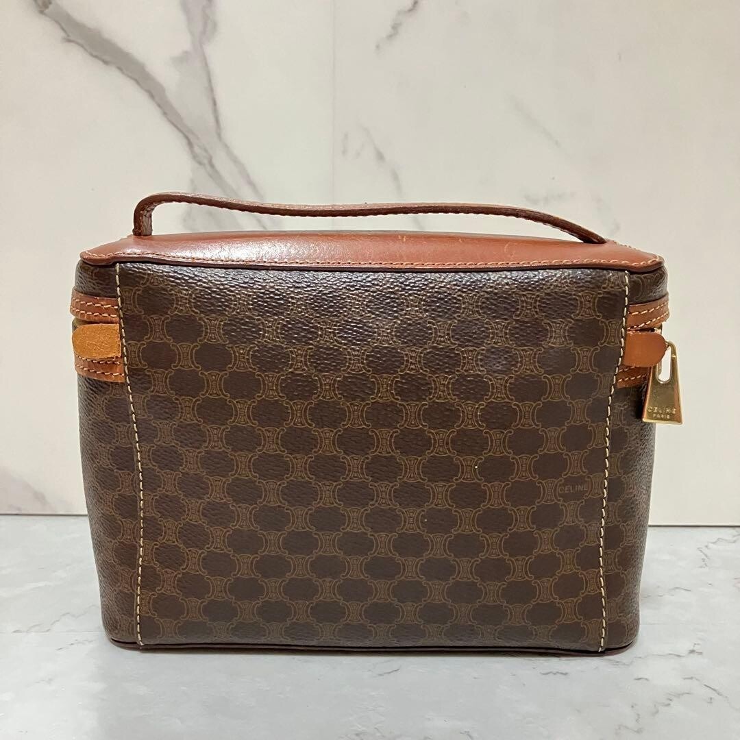 Celine Macadam Triomphe Vanity Bag Brown Monogram PVC Leather Top Handle Italy