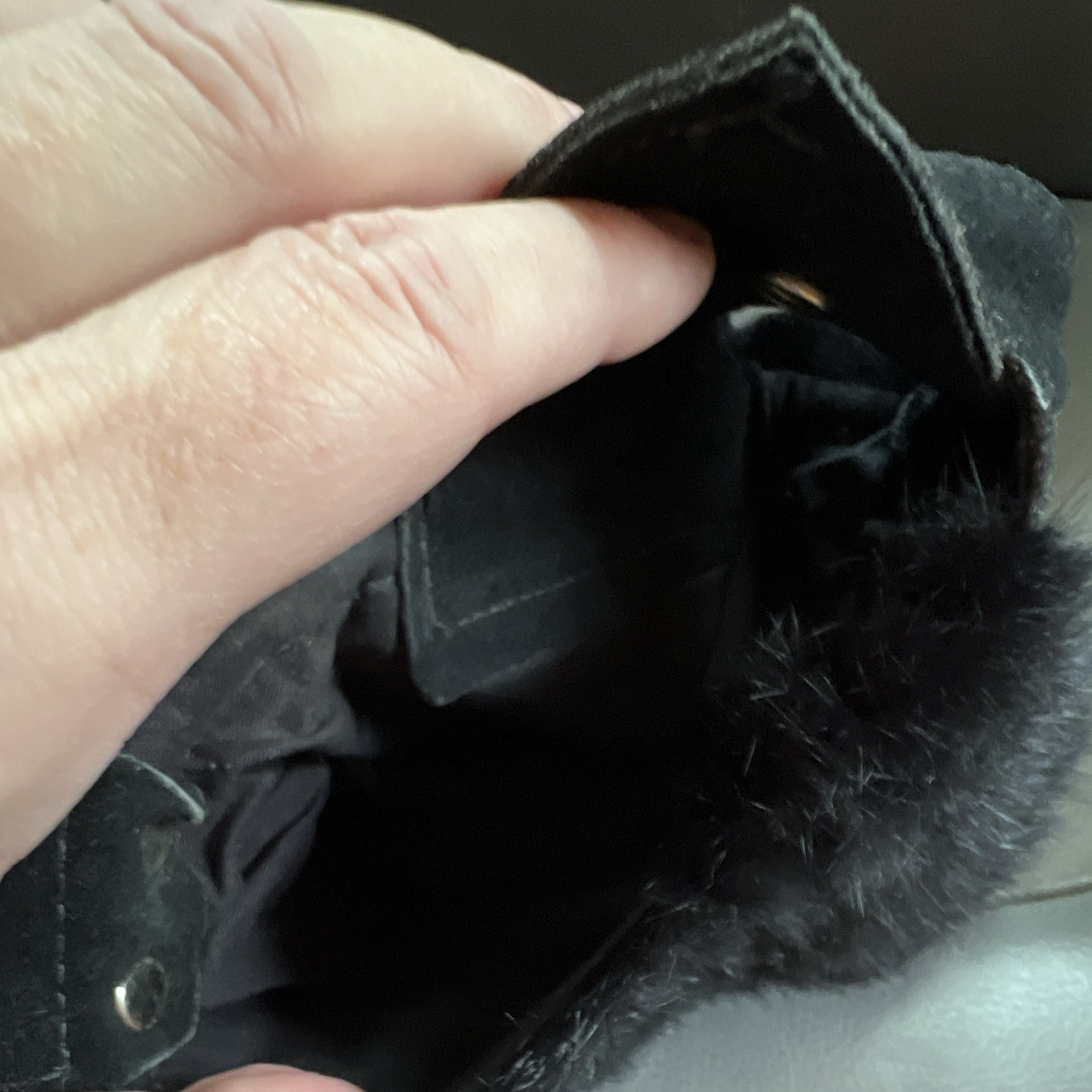 Lene Black Shoulder Bag Fur Detail Snap Closure Silver Hardware