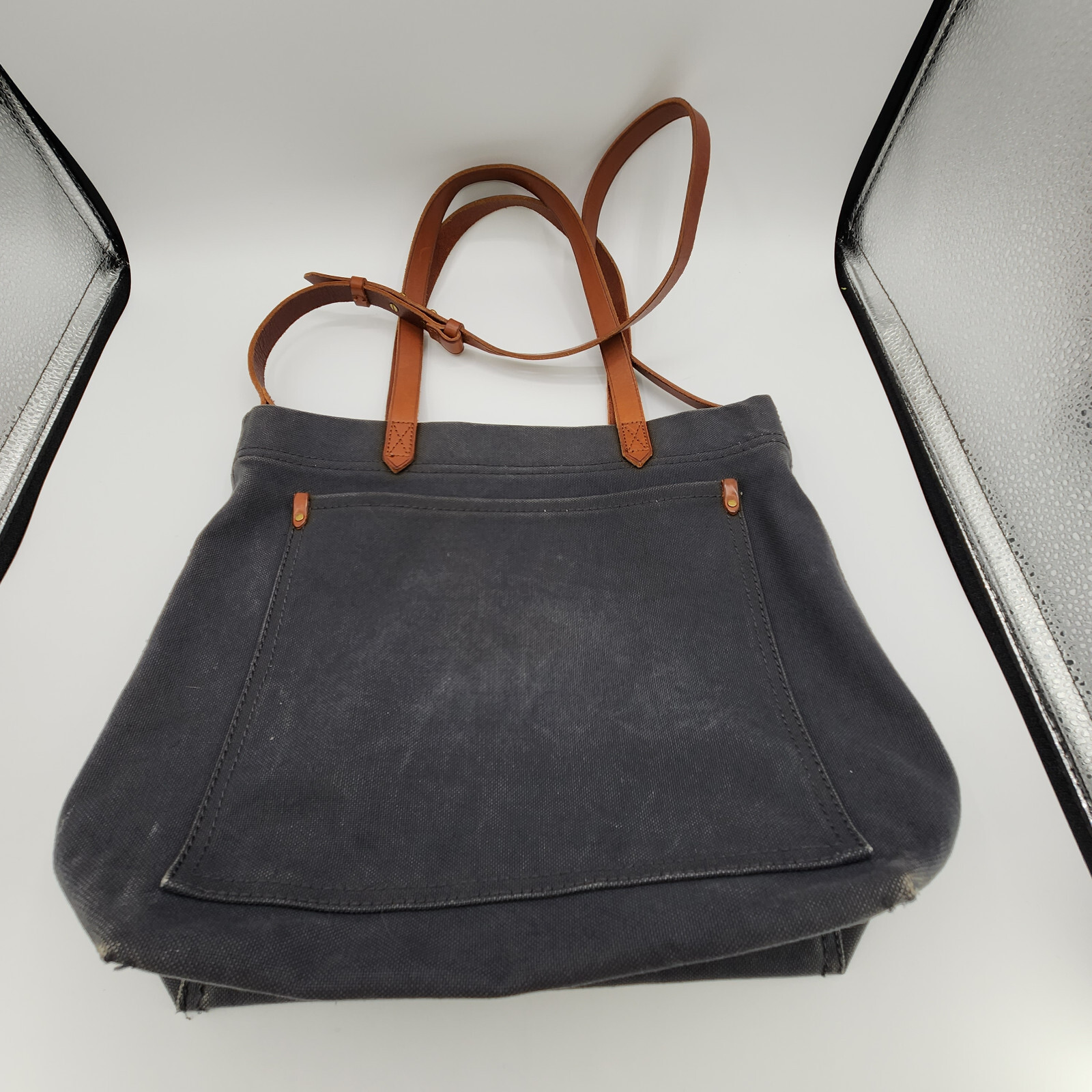 Madewell Canvas Medium Transport Tote Gray Customized Bee Decal Distressed READ