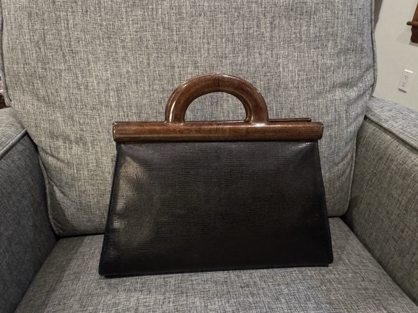Vintage Adriana Caras Italy Lizard Embossed Leather Handbag Faux Tortoiseshell