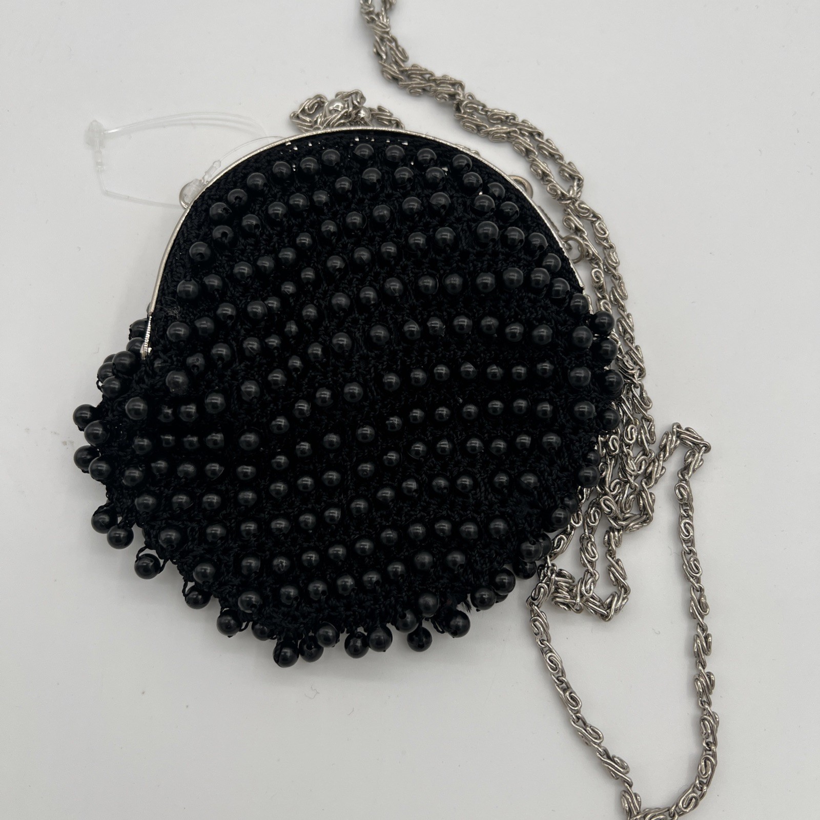 Far Nine Black Pearl Sequence Crossbody Kiss Lock Evening Fancy Small Bag Purse