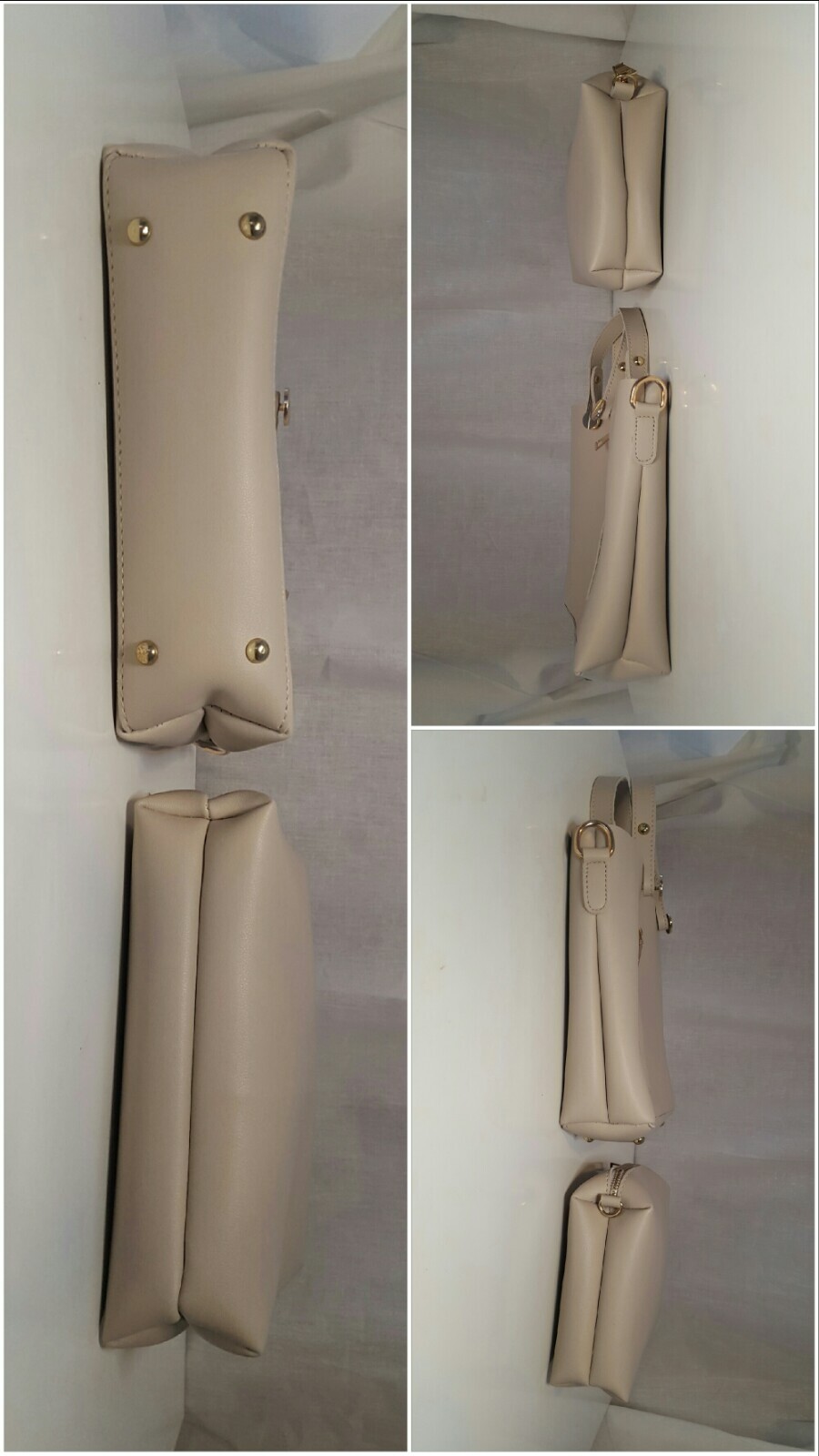 Light Grey Leather Crossbody Bag With Matching Accessories Bag (Unbranded)