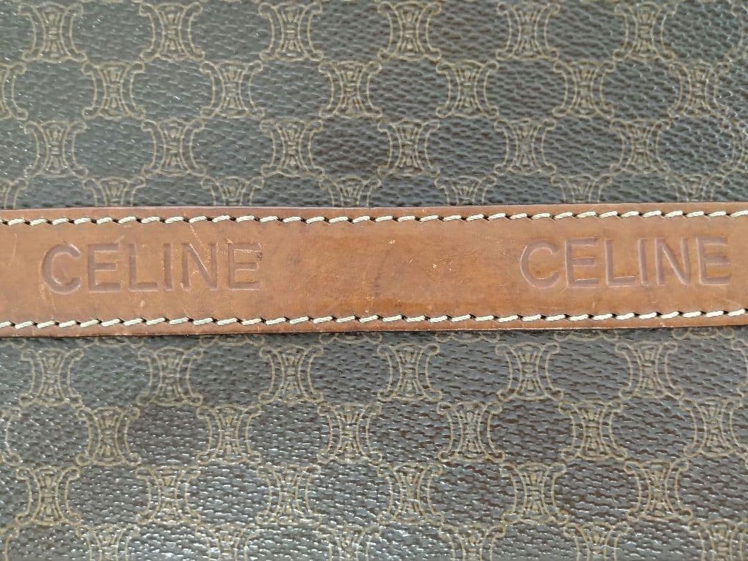 Celine Macadam Brown Shoulder Bag Gold Hardware Logo Embossed Japan 074796