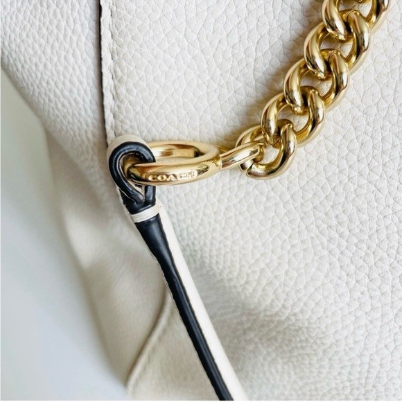 Coach Pebble Leather Turnlock Chain Tote Bag 27 in chalk white 57107