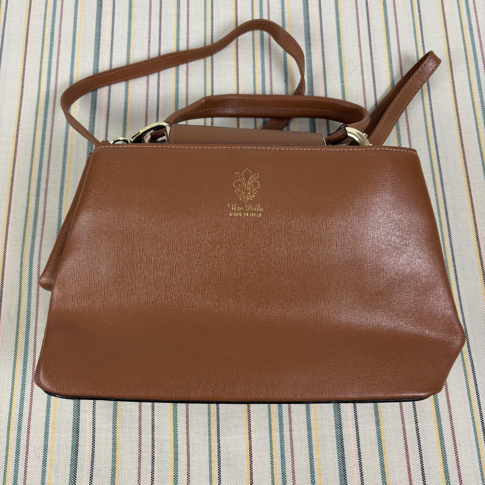 Vera Pelle Top Handle Bag Womens Small Brown Leather Crossbody Purse Italy