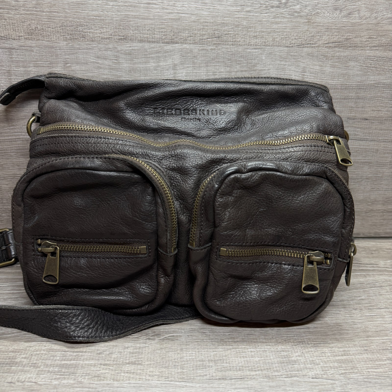 Liebeskind Berlin Brown Pebbled Leather Crossbody Bag Utility Pocket Purse